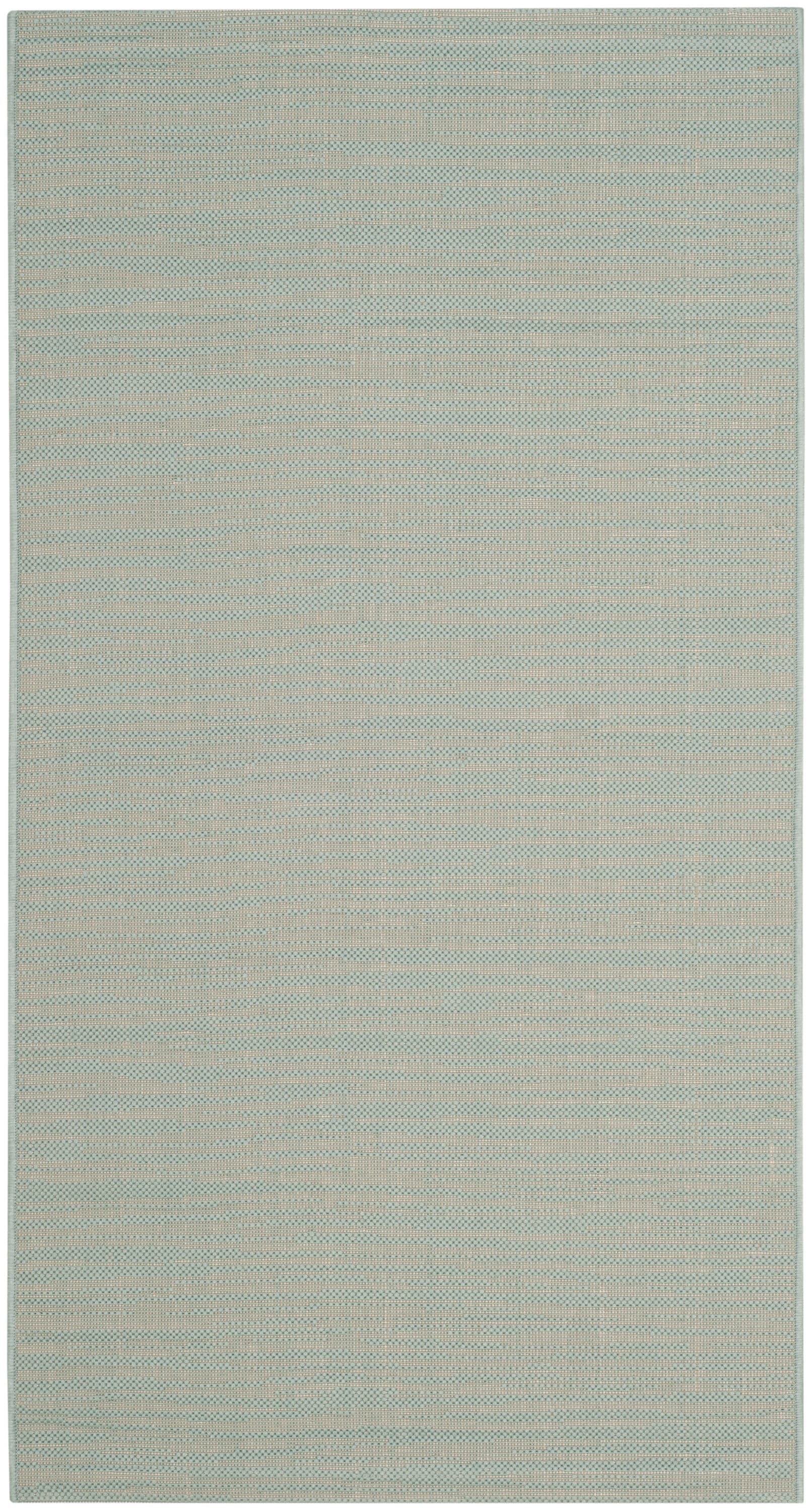Aqua and Cream Rectangular Synthetic Outdoor Rug