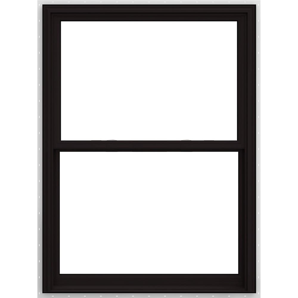 JELD-WEN LOWOLJW240200027 V-2500 35-1/2-in x 59-1/2-in Black White Vinyl New construction Double Hung Window Low-E argon Double Pane Glass (Full Screen Included)