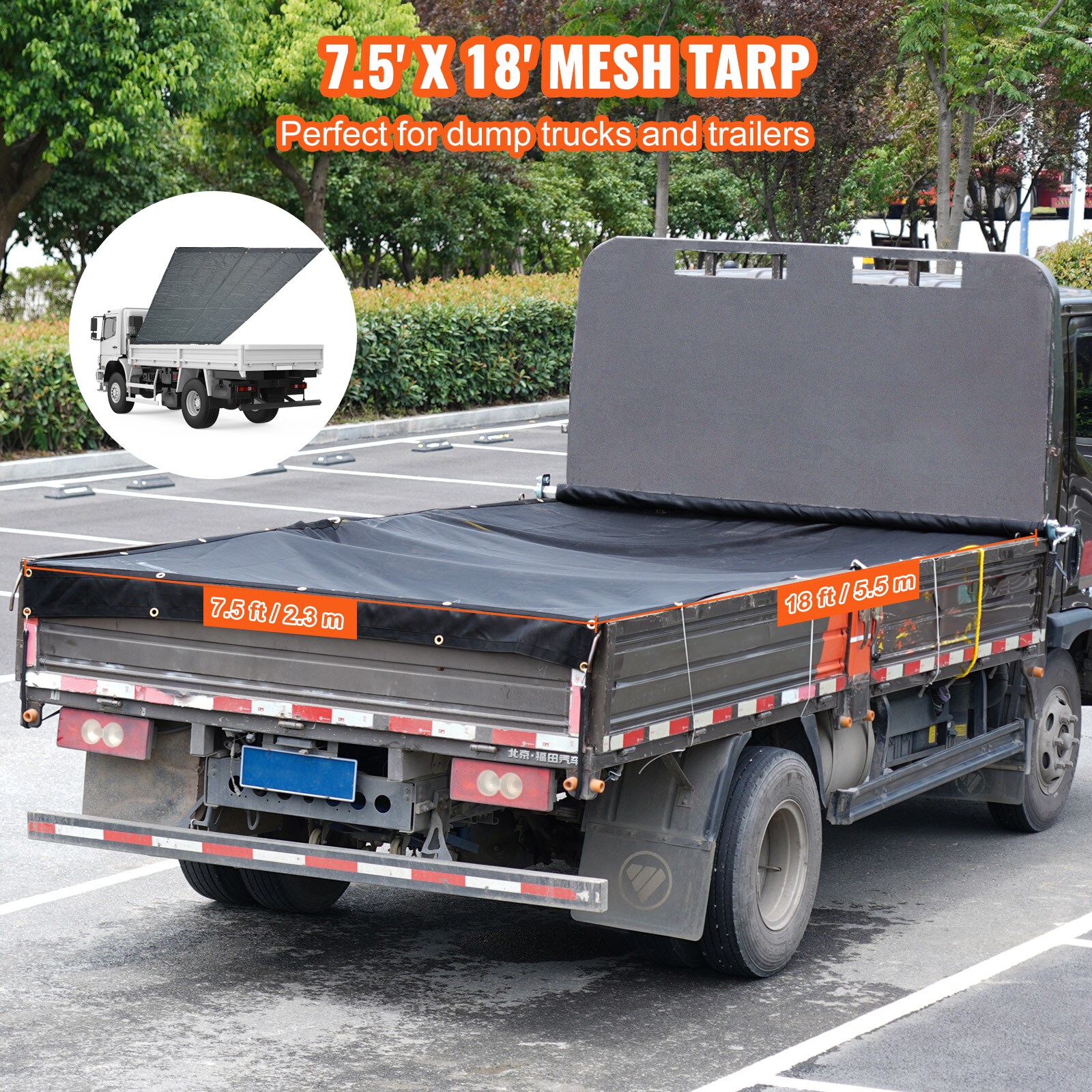 Heavy Duty Black PVC Coated Mesh Dump Truck Tarp with Brass Grommets
