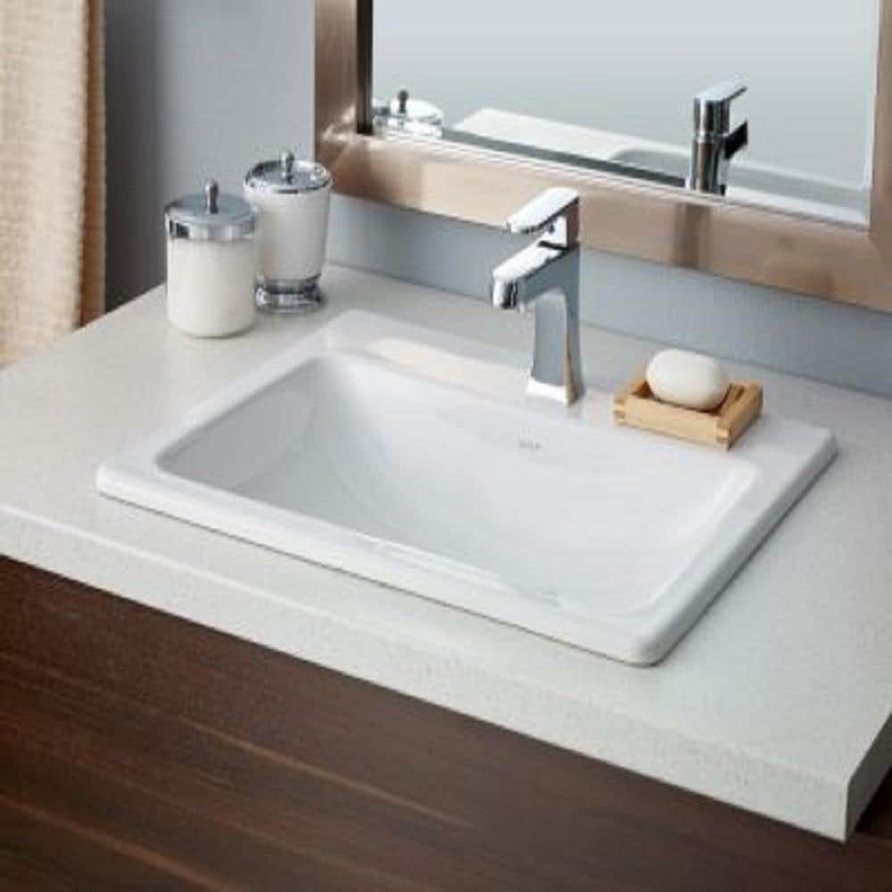 cheviot manhattan white porcelain drop-in or undermount square traditional  bathroom sink (17.75-in x 21.63-in)