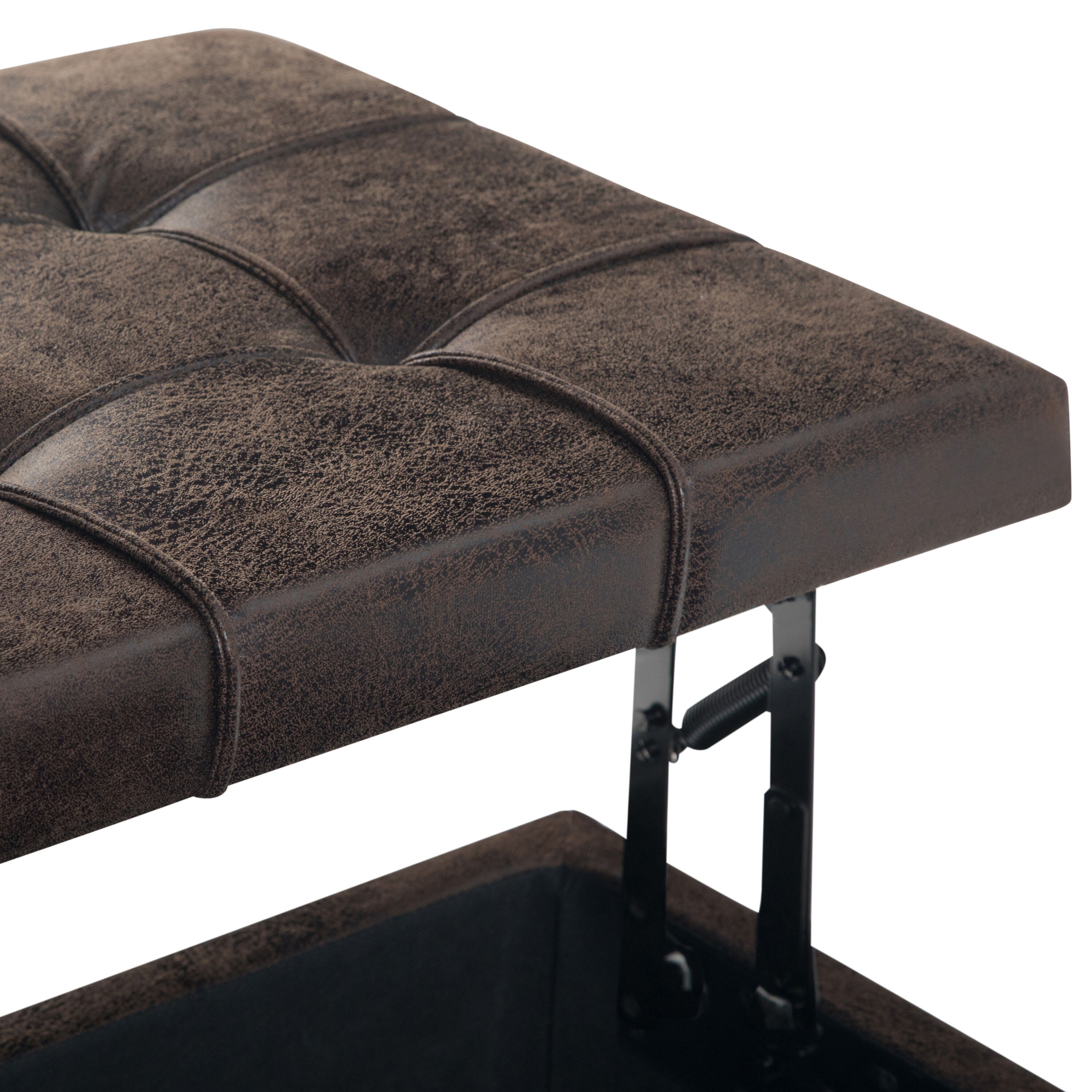 Simpli Home Harrison Casual Distressed Brown Faux Leather Storage Ottoman in the Ottomans ...