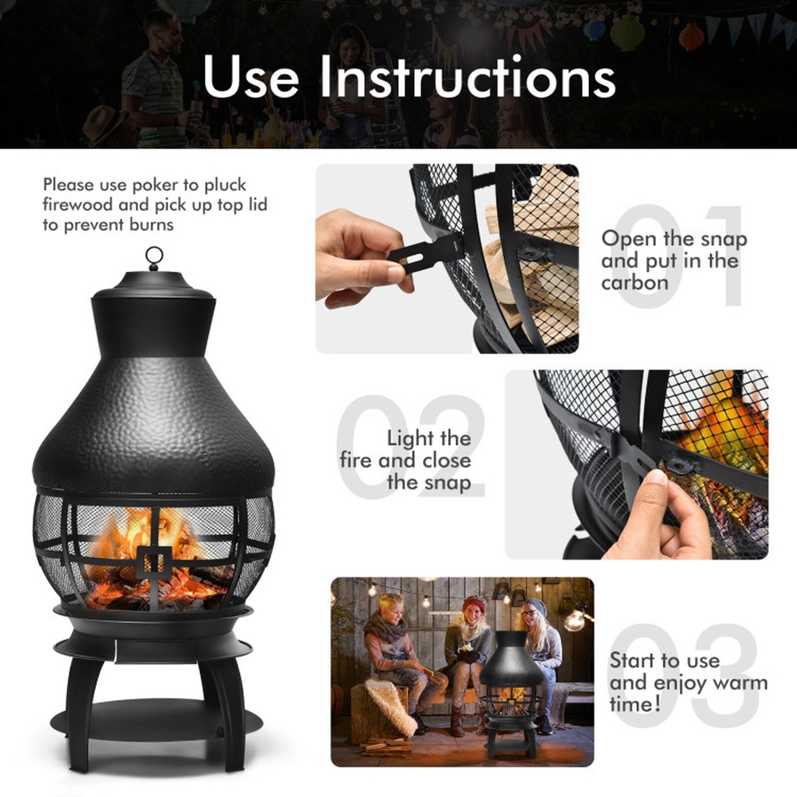 SUGIFT LW108SUGHY360 Outdoor-Woodburning-Chimineas - View #7
