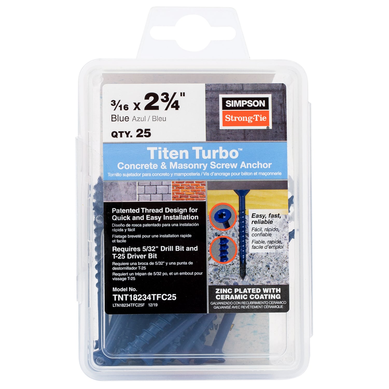 Simpson Strong-Tie TNT18234TFC25 3/16-in x 2-3/4-in Concrete Anchors 25 -Pack