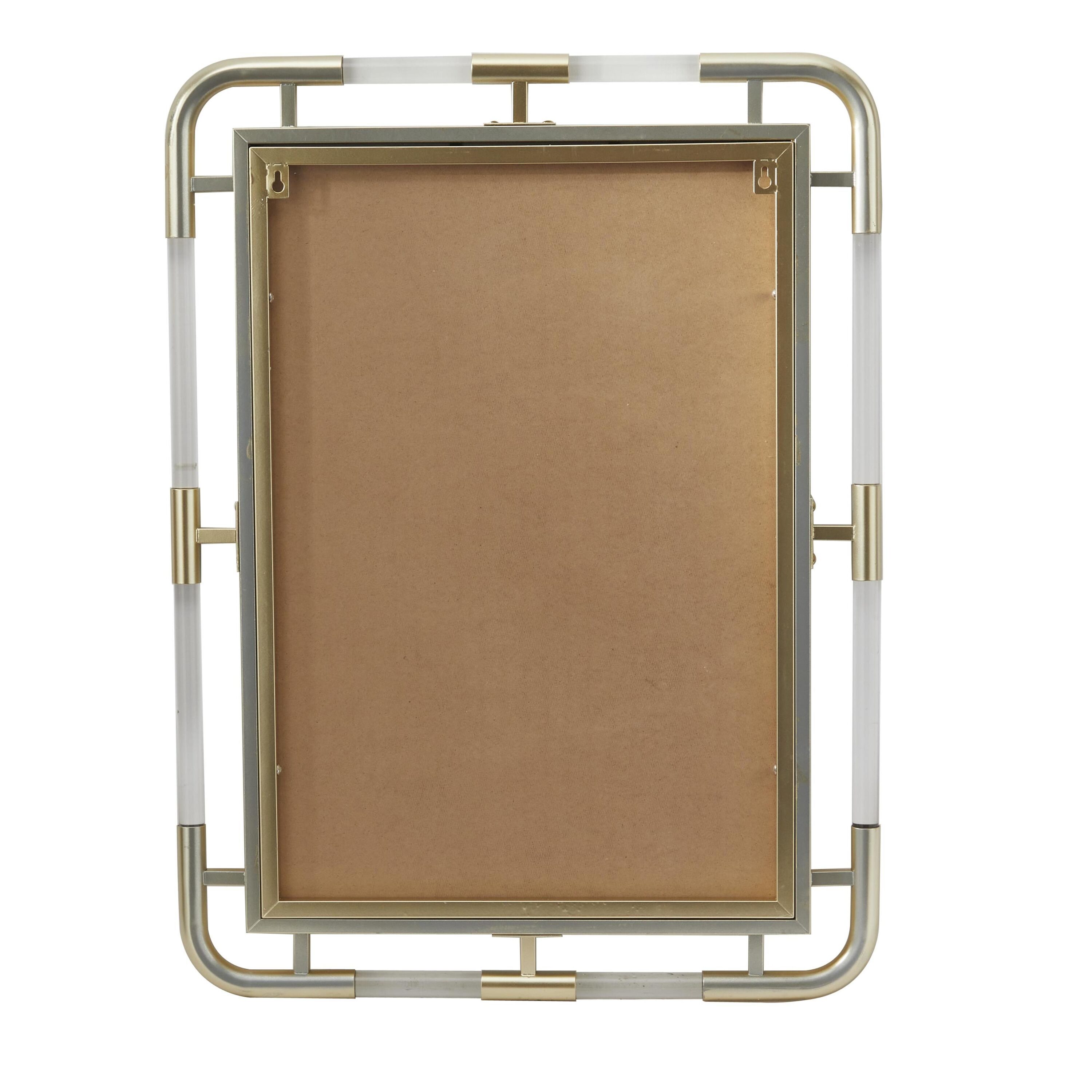 Modern Gold Rectangular Wall Mount Mirror with Acrylic Details