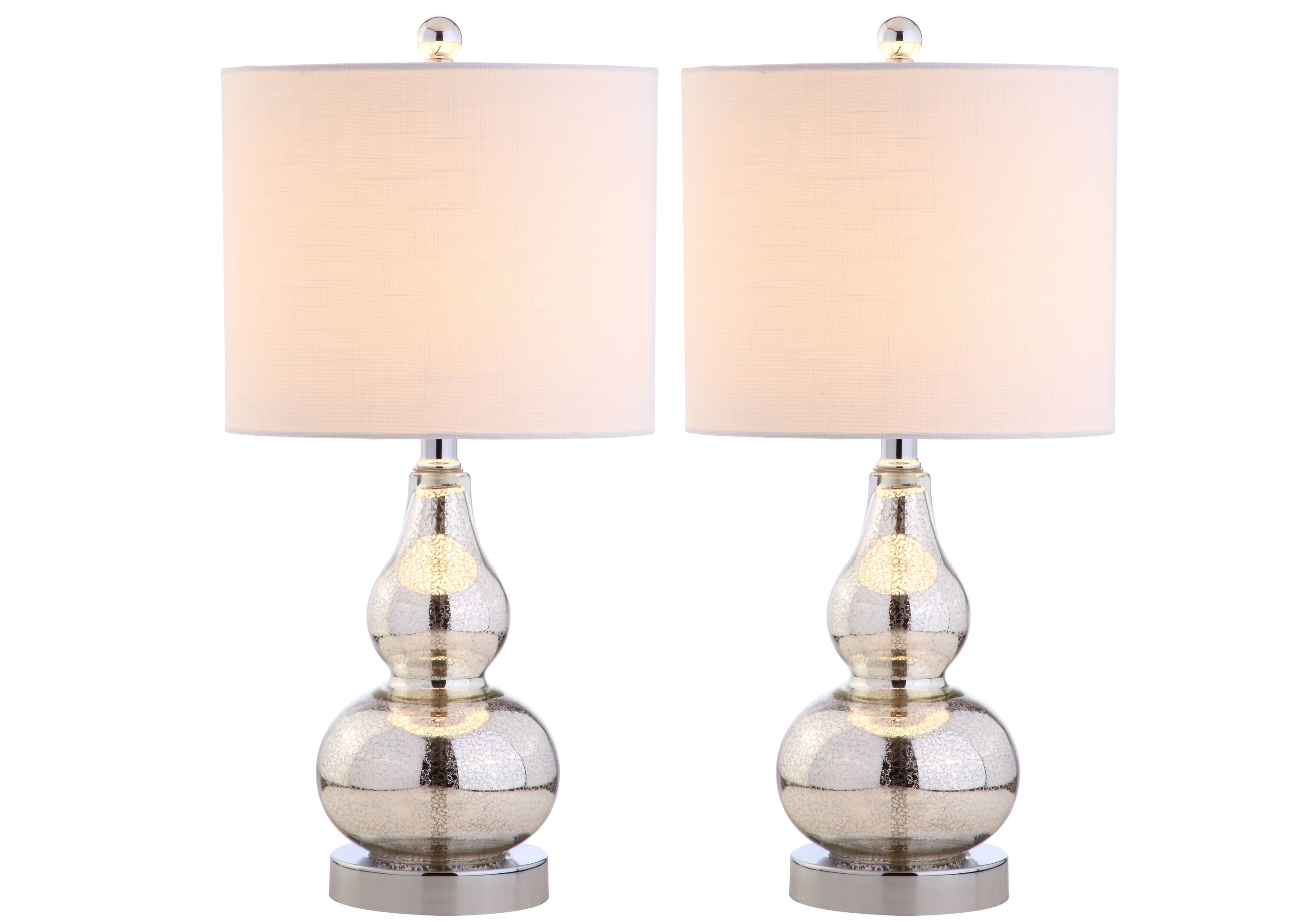 Anya 20.5" Mercury Silver Glass Table Lamp Set with White Shades