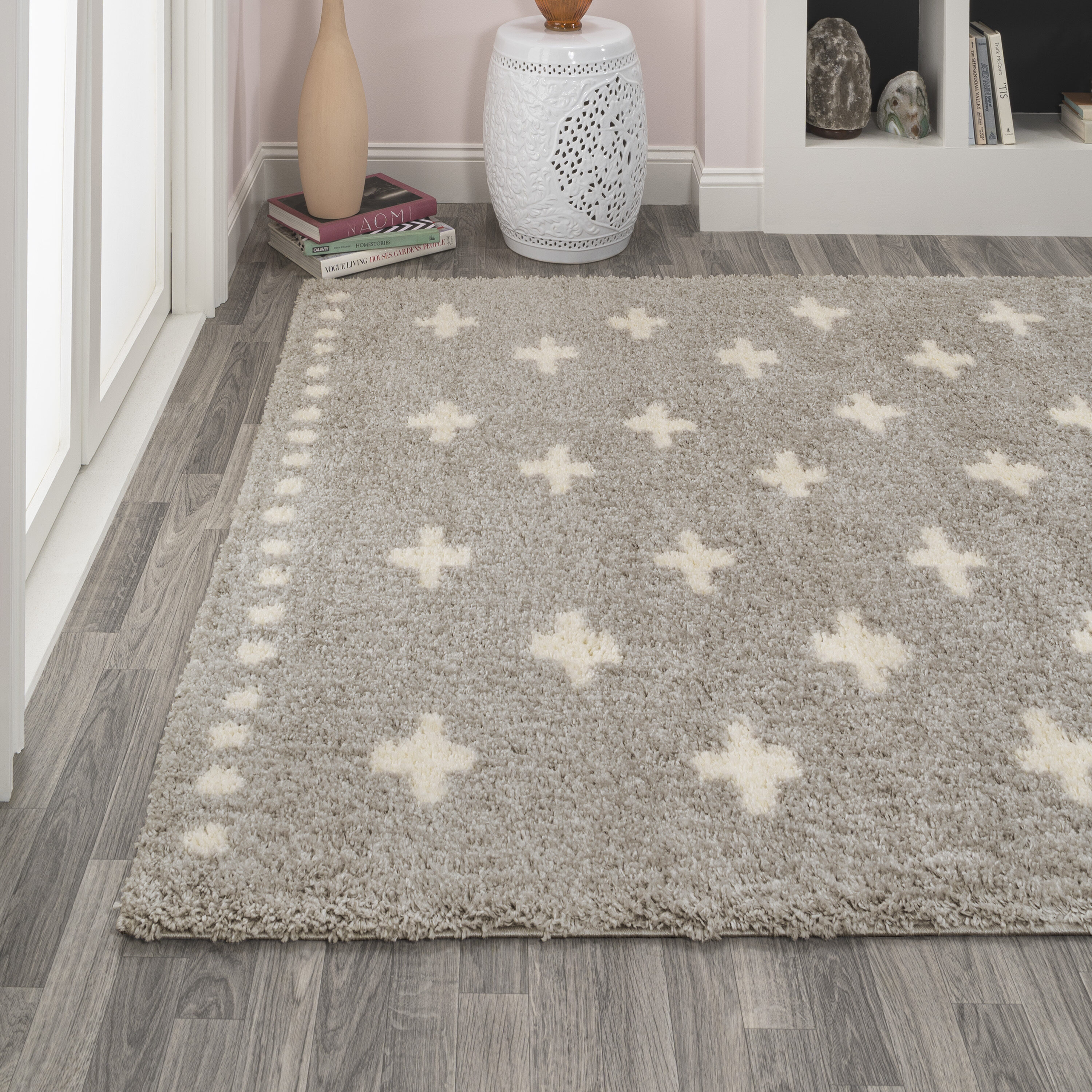JONATHAN  Y MOH403B-8 Moroccan HYPE Cristo Berber Shag 8 x 10 (ft) Loomed Polypropylene Gray/Ivory Rectangular Indoor Border Moroccan Area rug