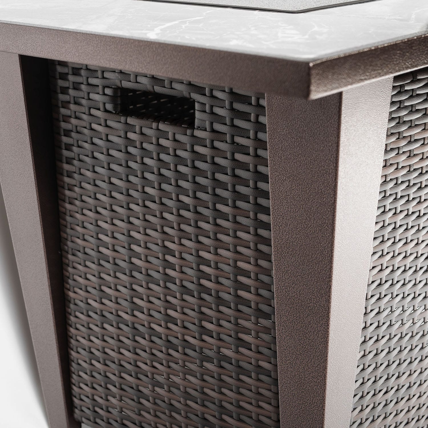 42-Inch Brown Wicker and Marble Gas Fire Pit Table