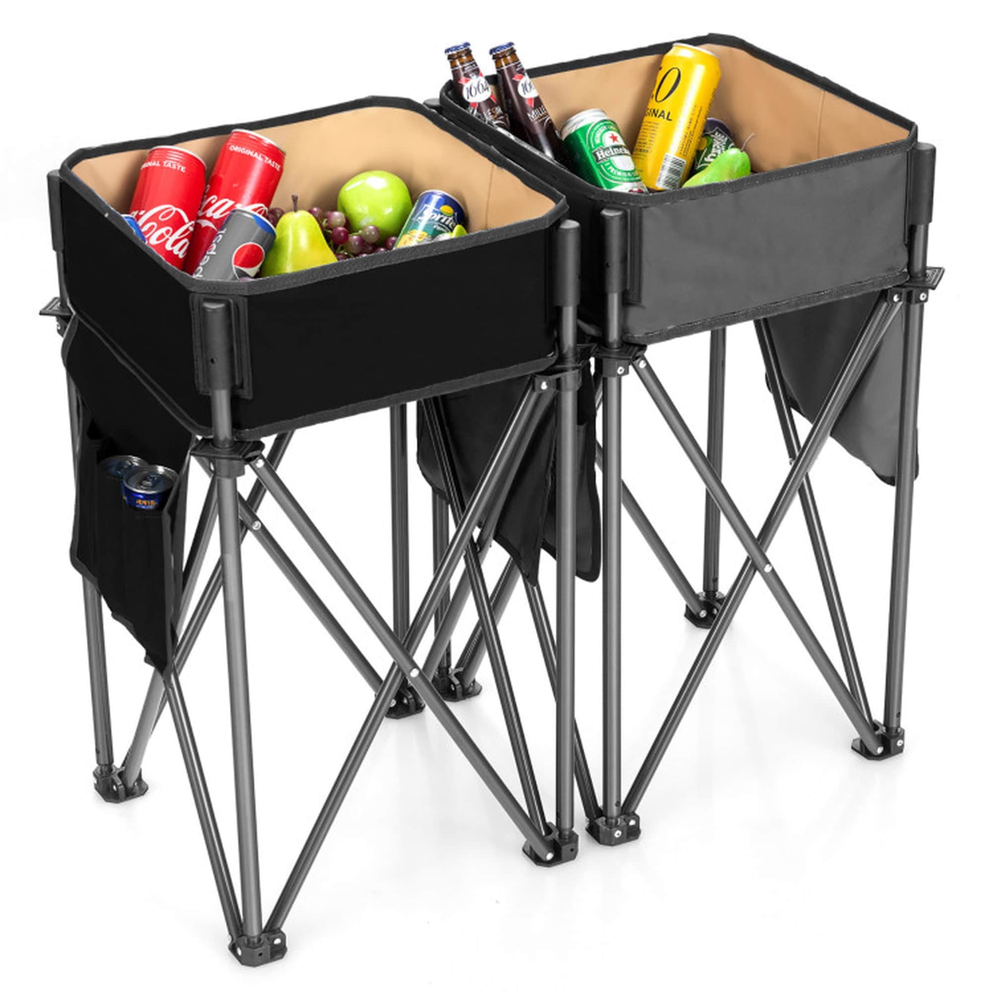 Boyel Living - Black 2 Pieces Folding Portable Outdoor Picnic Tables 29-in L x 17.5-in W x 17.5-i...