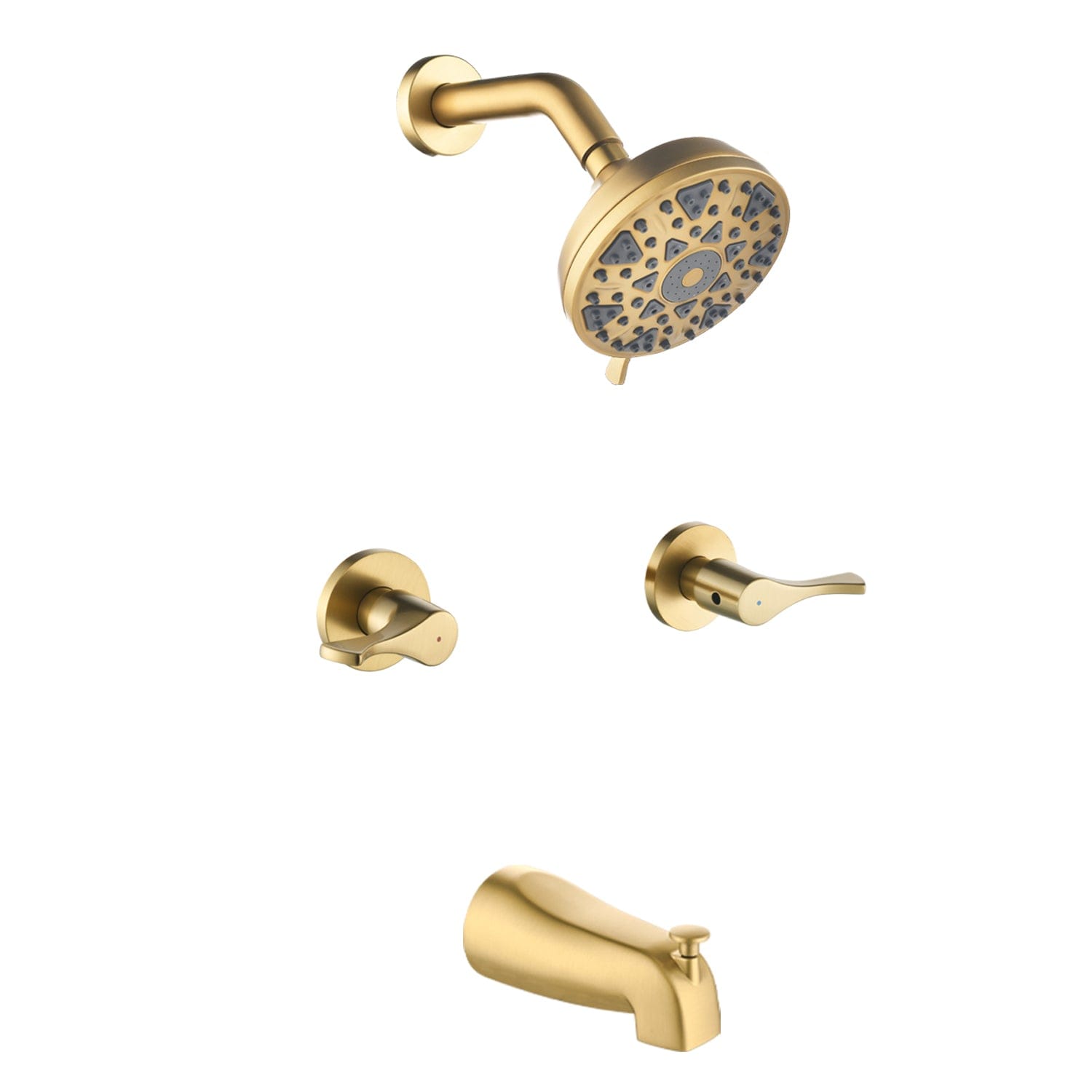 Boyel Living Brushed Gold Copper Body Dual Handle Cold and Hot Water 6 Function ABS Overhead Shower with Pull Out Bathtub Spout