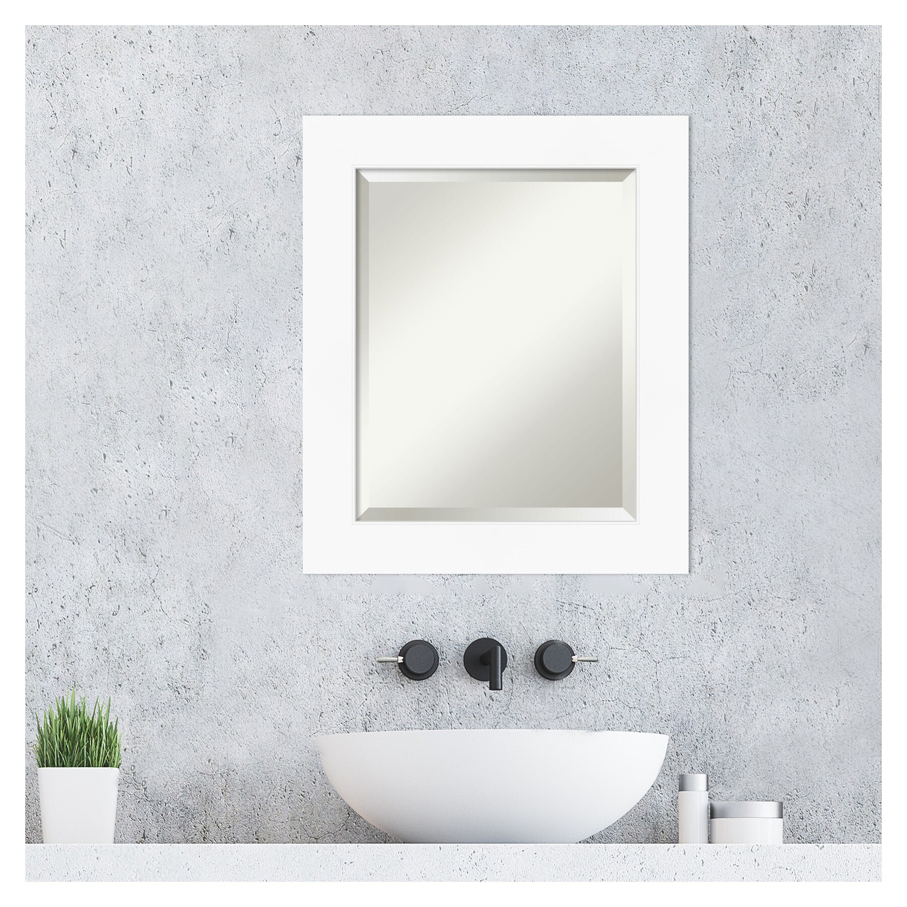 Contemporary Cabinet White Matte Finish Beveled Bathroom Mirror 21x25