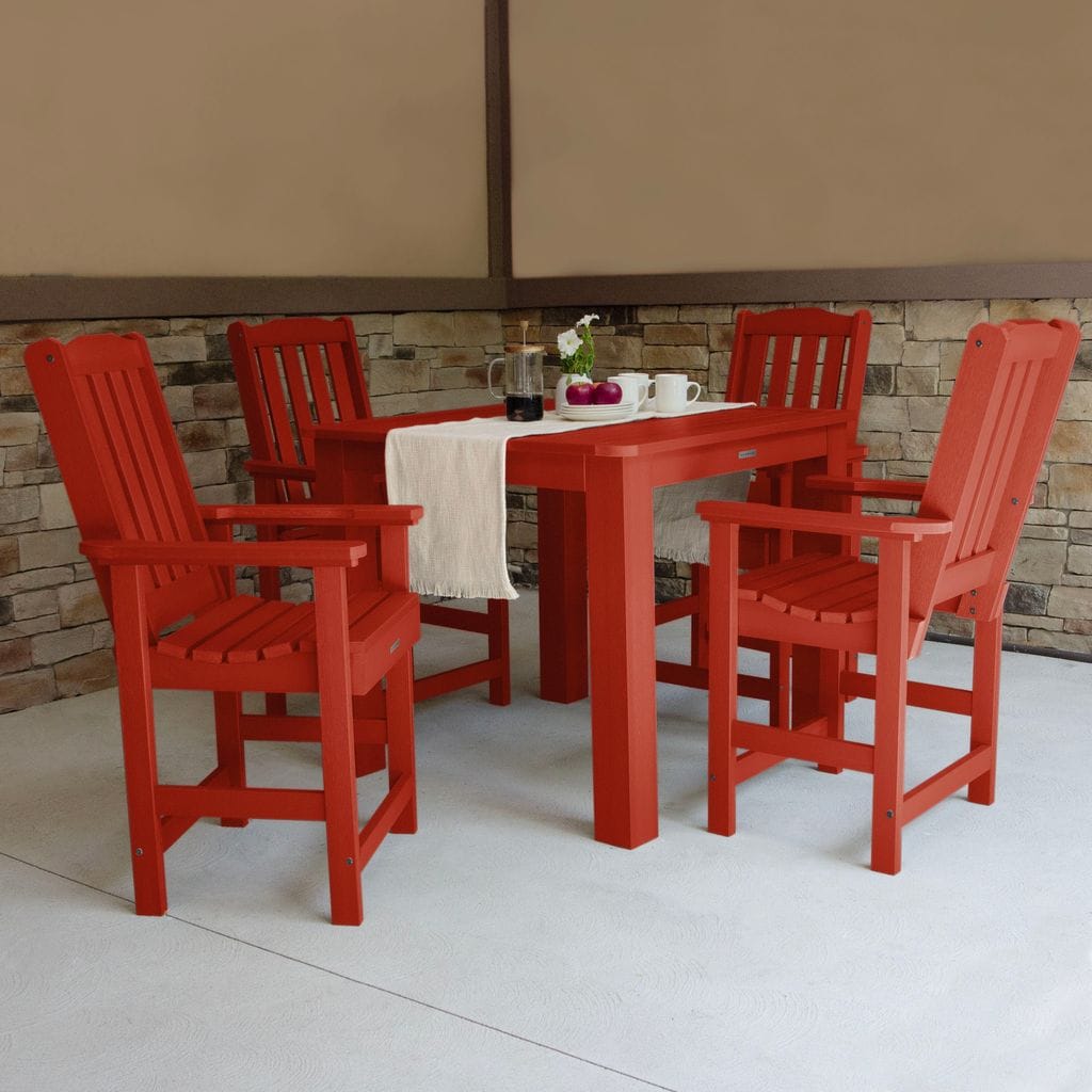 highwood AD-CNL44-RED 5 -Piece Rustic Red Patio Dining Set Plastic Square Table with 4 Stationary Chairs