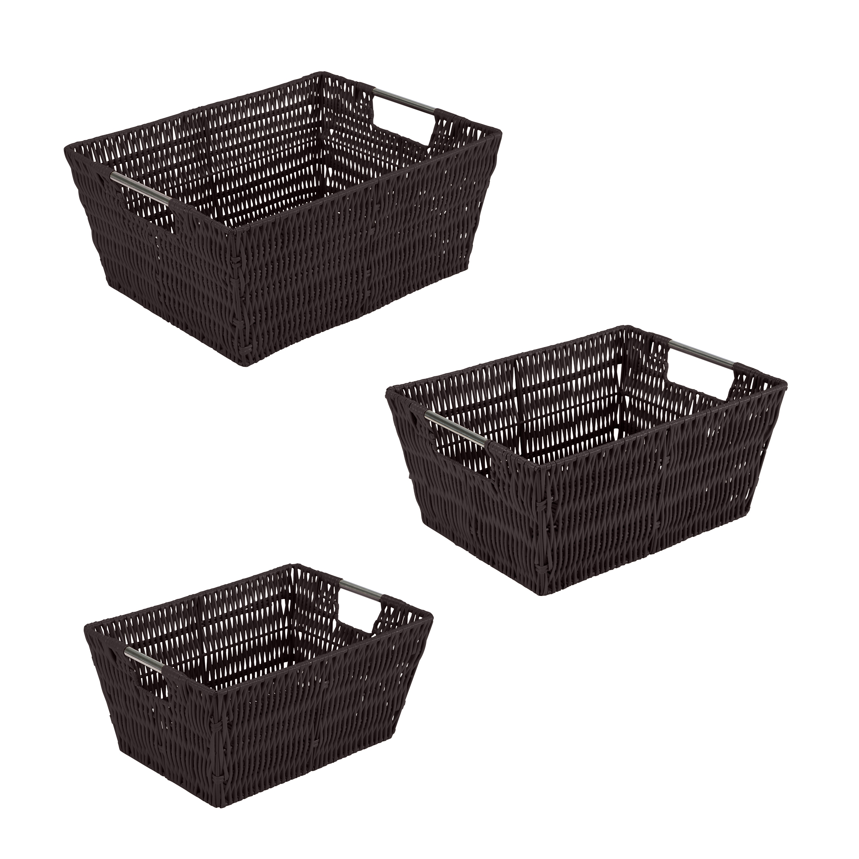 Simplify 3 Pack Small Herringbone Plastic Storage Basket In Grey 