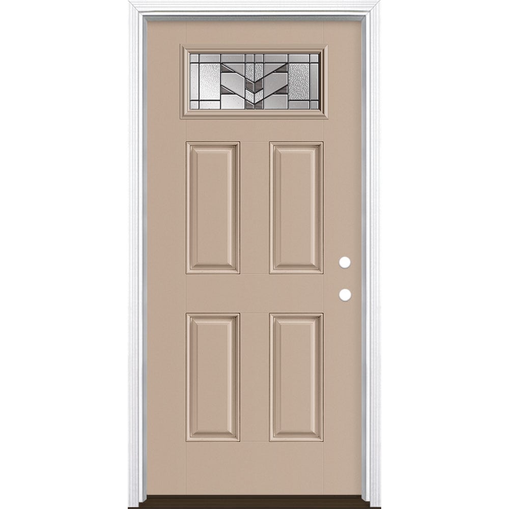 Masonite 3420477 Frontier 36-in x 80-in x 4-9/16-in Fiberglass 1/4 lite Left-hand inswing Sandy Shore Painted Prehung Front Door with Brickmould Insulating core