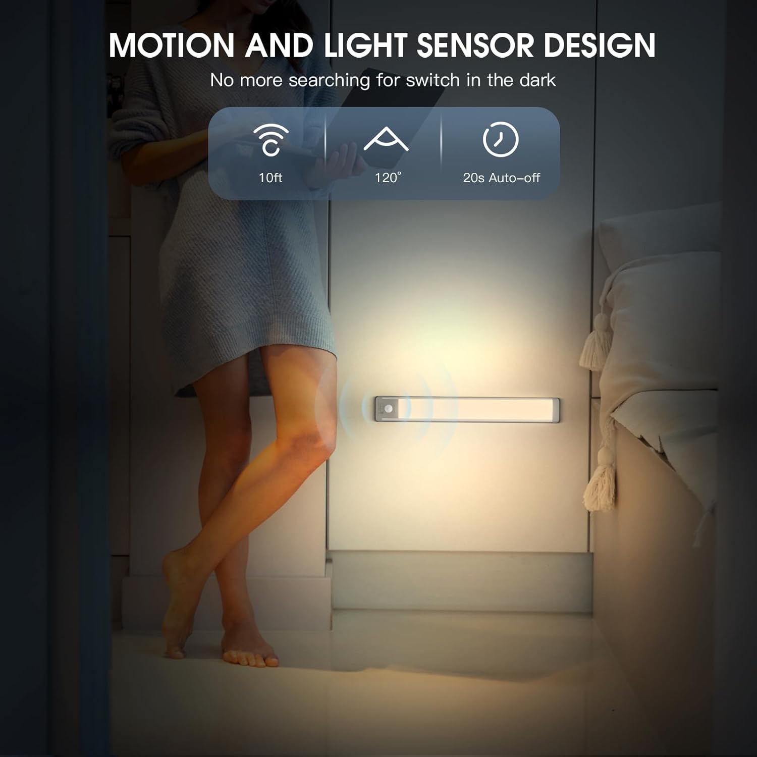 MCGOR 10inch Under Cabinet Lighting - 2 Pack Rechargeable Motion Sensor ...