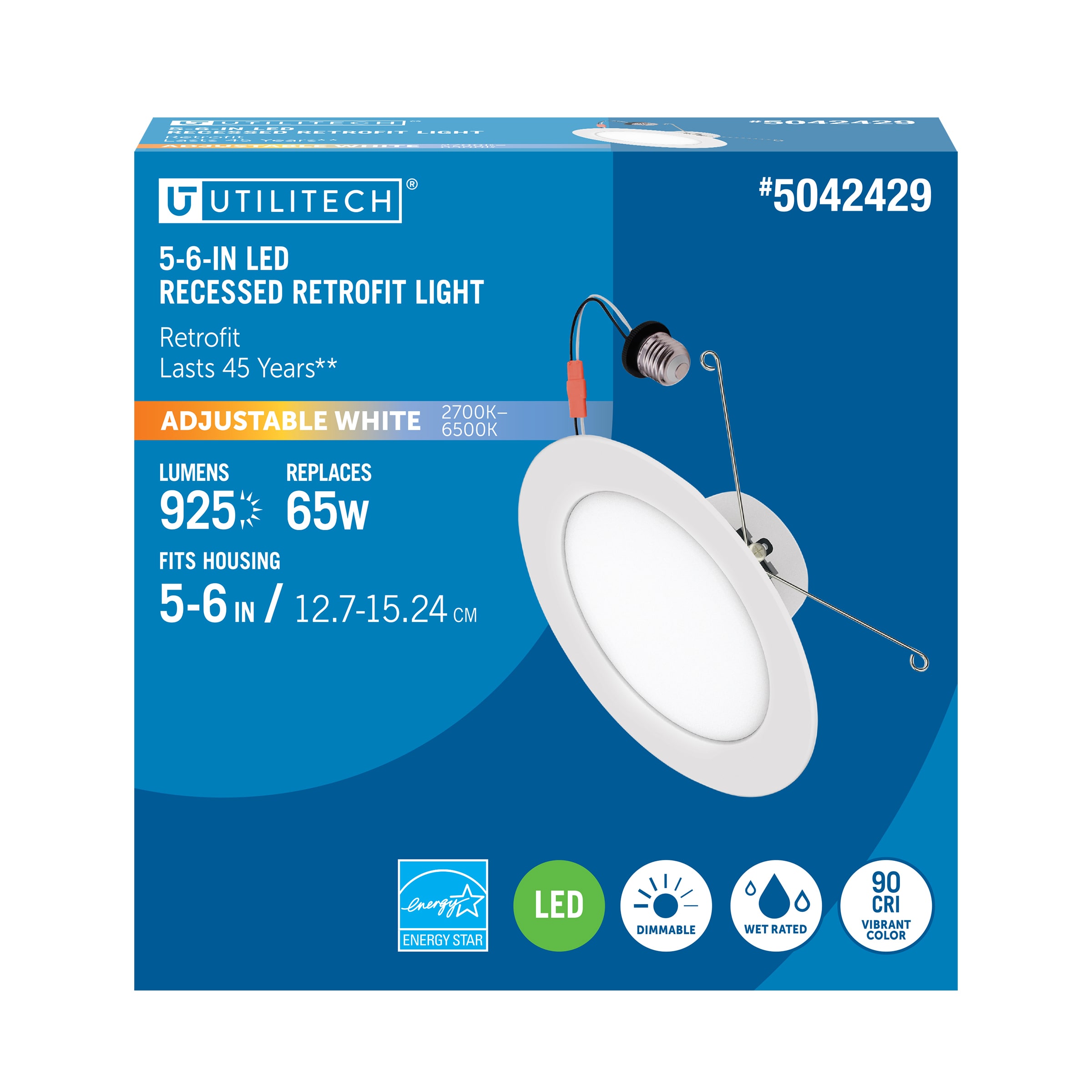Utilitech Retrofit Kit White 5-in or 6-in 925-Lumen Switchable White Round Dimmable  LED Recessed Downlight in the Recessed Downlights department at