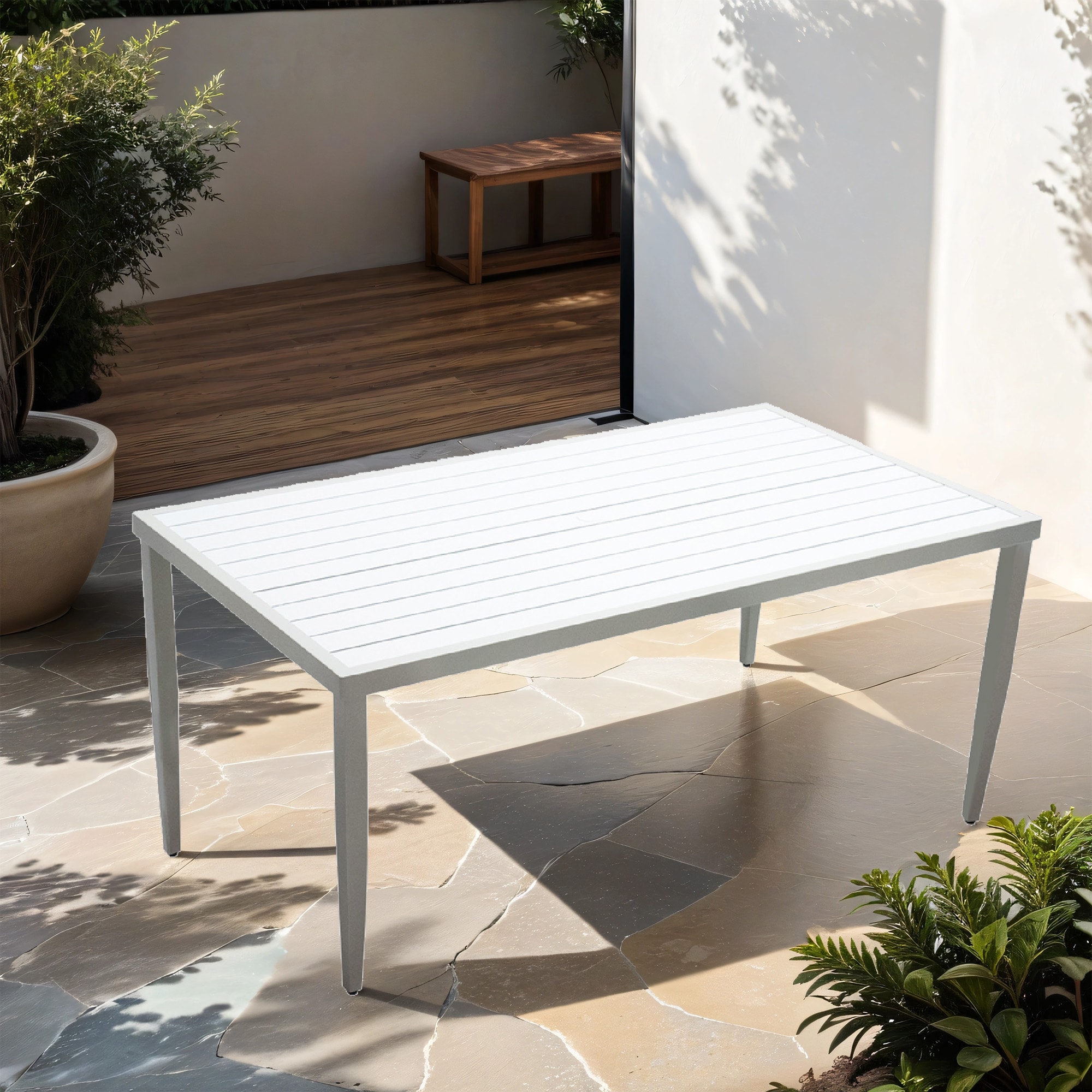 Xspracer ML-DT363 Patio Table Rectangle Outdoor Dining Table 40-in W x 70-in L with Umbrella Hole
