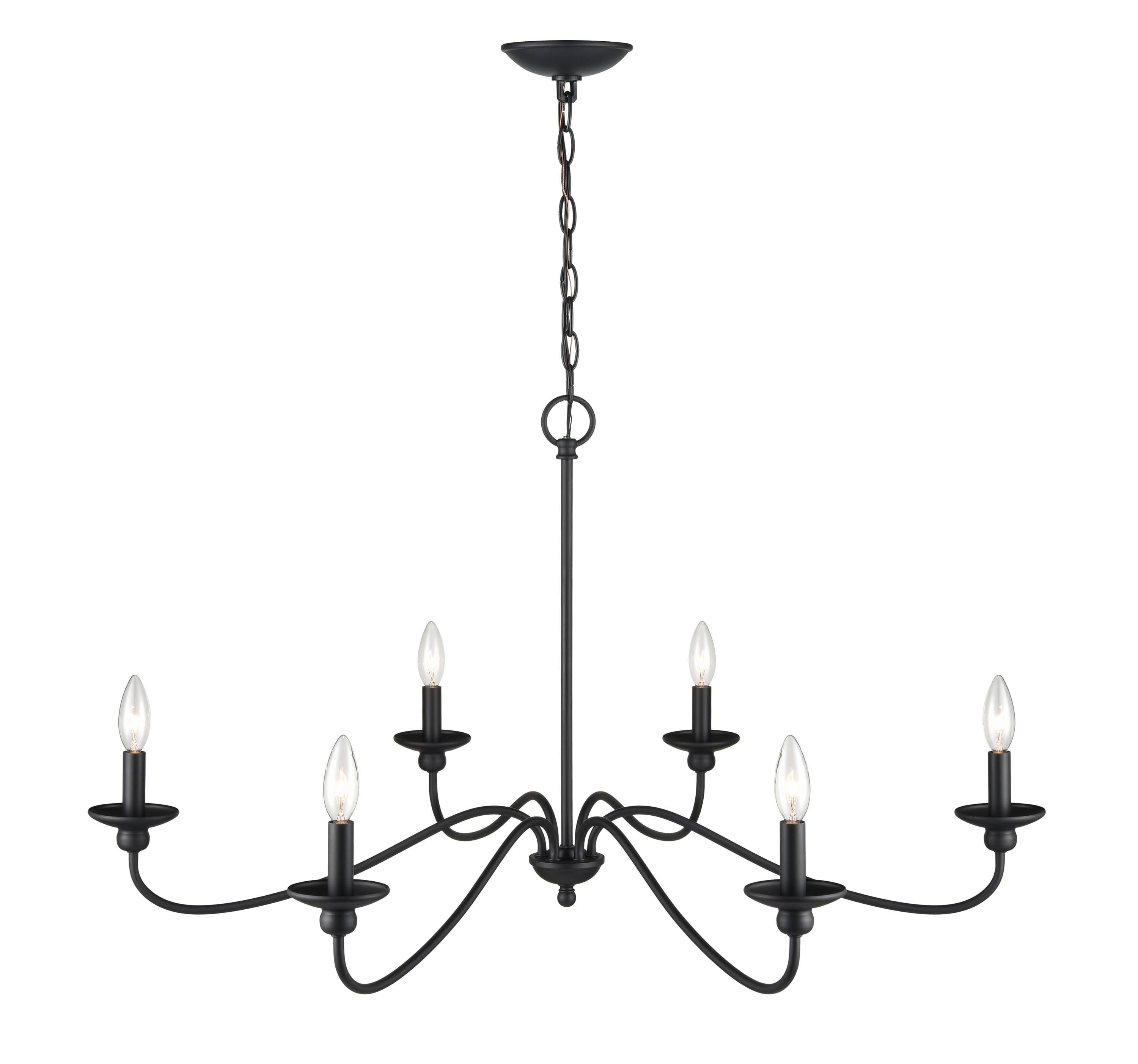 Delvona Matte Black 6-Light Chandelier with Incandescent Bulbs
