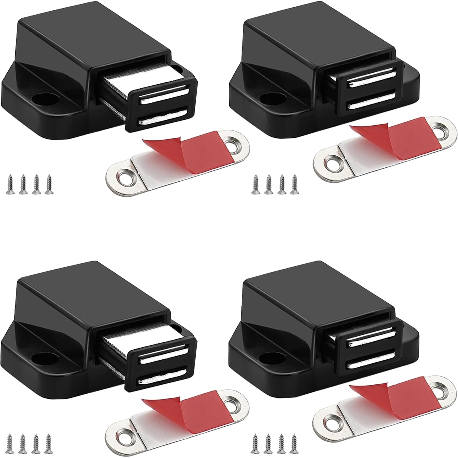 Aoibox  Small Magnetic Push to Open Cabinet Door Latches Black 4 Pack with Plates for Home Improvement Use