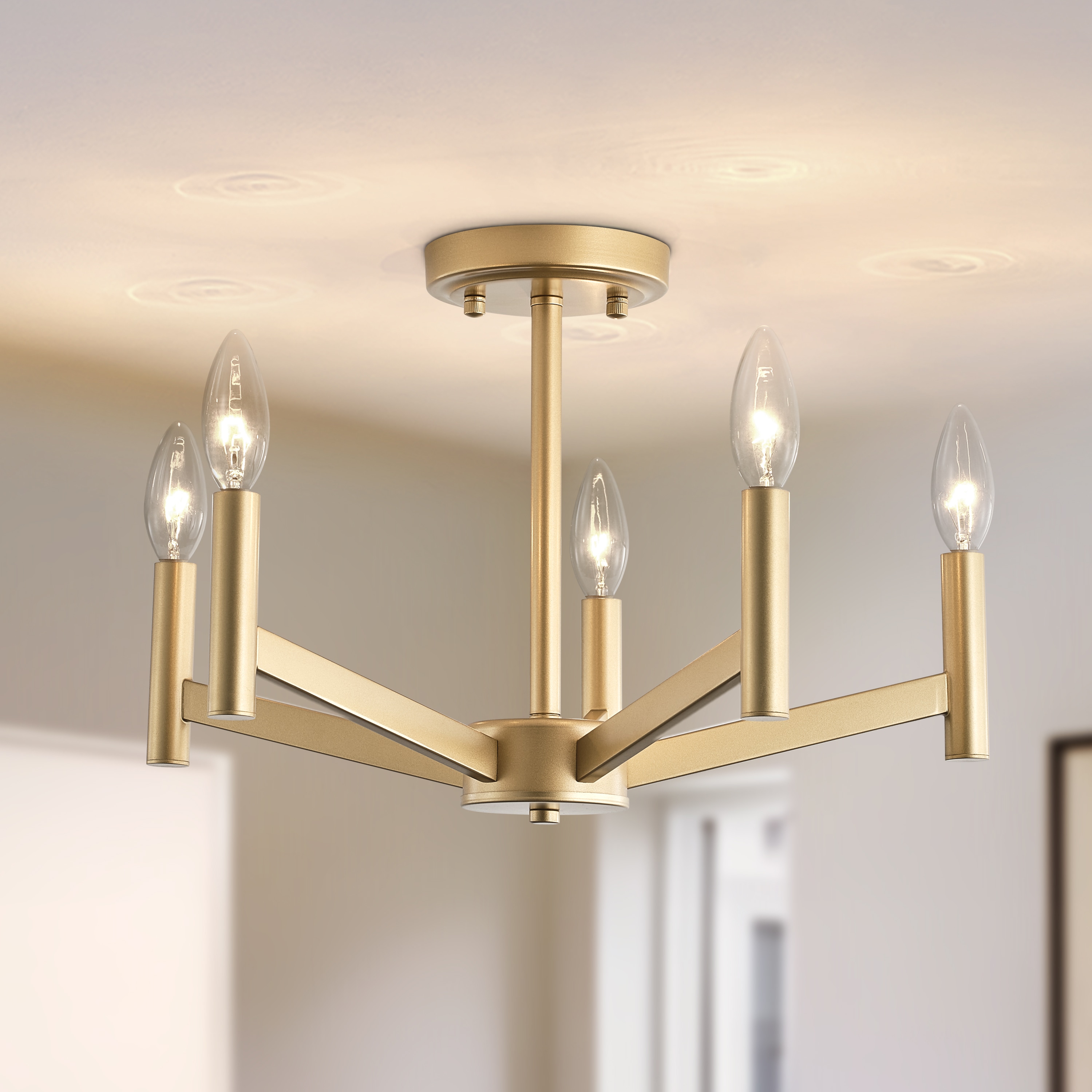 GoYeel 17.7-in Gold Indoor 5 -Light Semi-flush Mount Light
