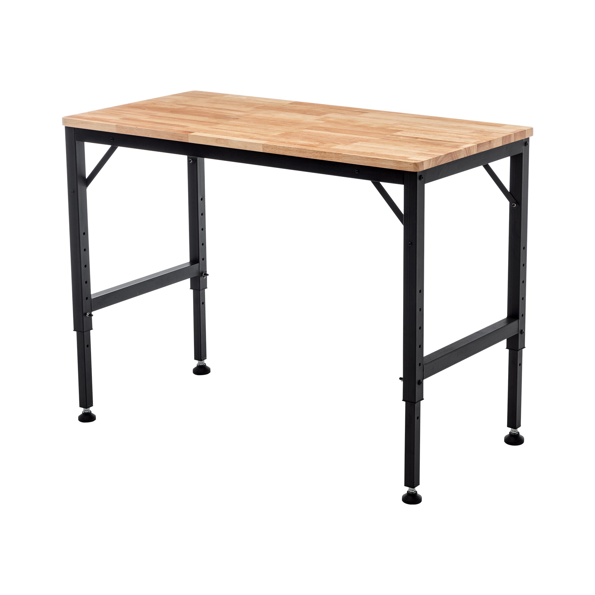 Lirago 48 in Heavy Duty Adjustable Workbench for Garage Rubber Wood Shop Table Rubber Pads Hardwood Workstation Weight Capacity over 2000 LBS Natural Wood #FXL20607-609B10