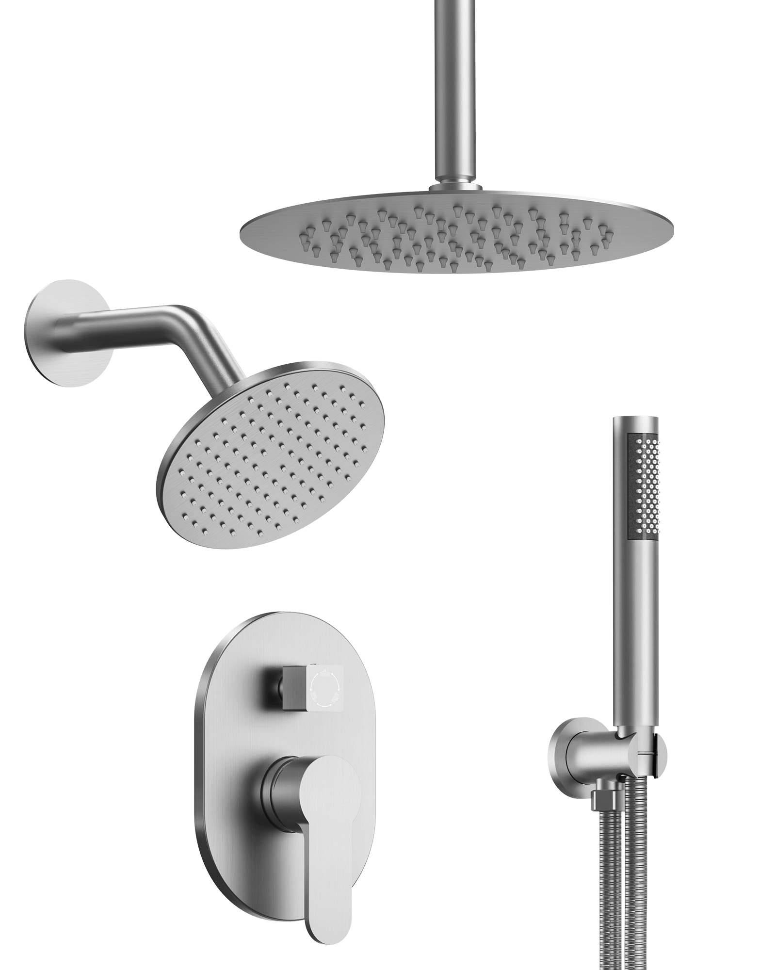 GRANDJOY SGF10GJ-59-BG10 ClassicRain Brushed Nickel 1-handle Multi-head 9.81-in Round Shower Faucet with Valve
