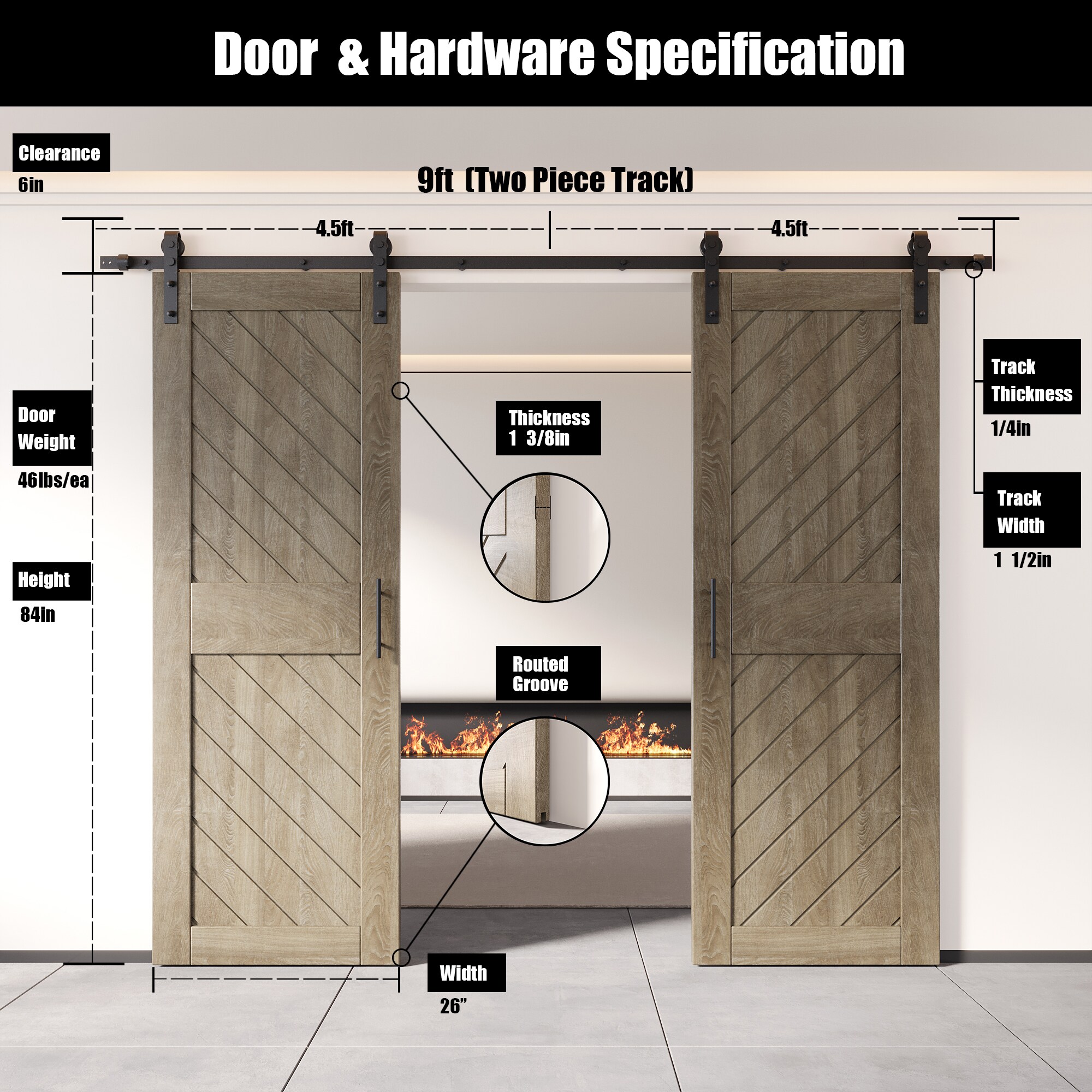 HOMACER YT2H108C-XT2-2684-GR Barn-Doors - View #2
