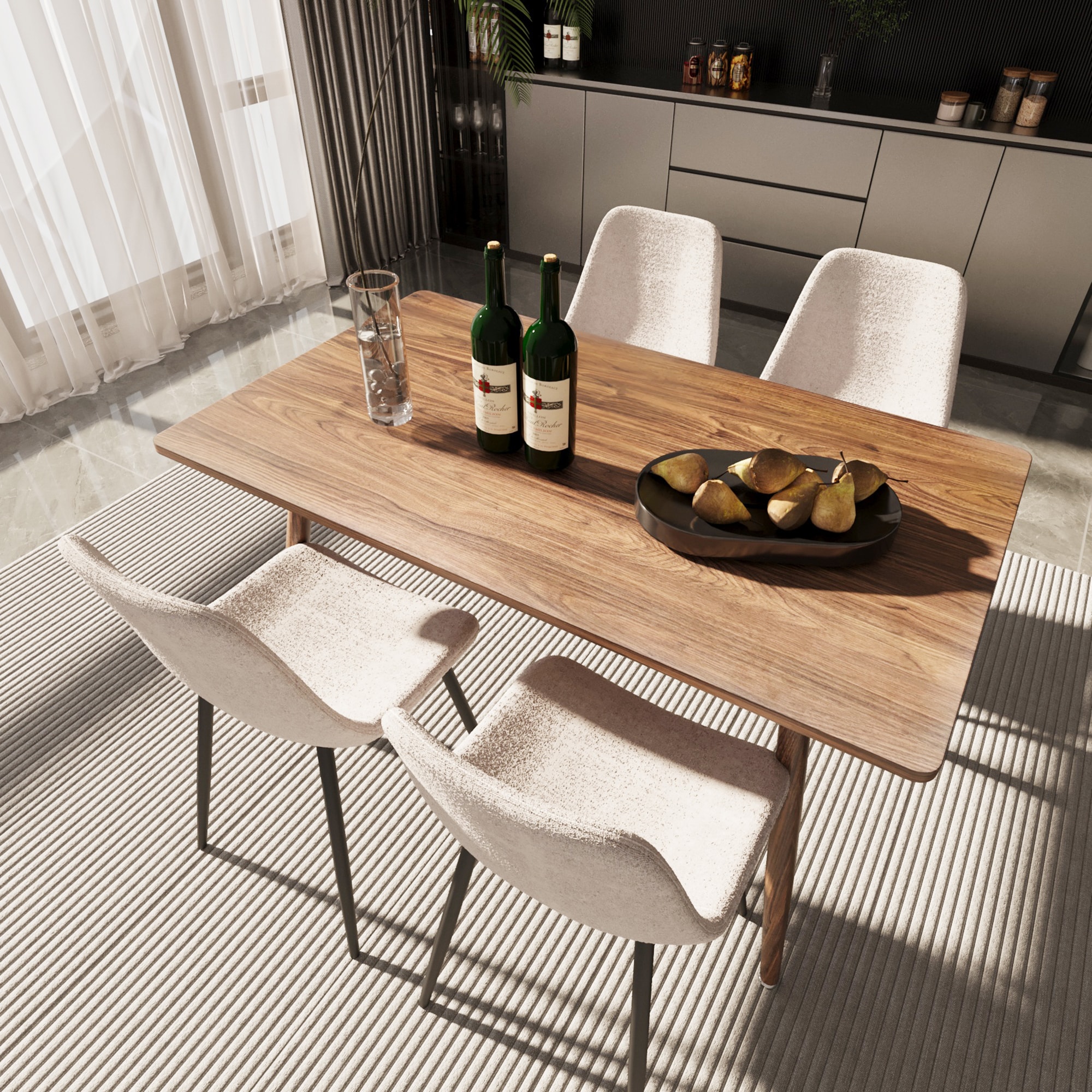 Bybafun YA0100220 Walnut Contemporary/Modern Dining Room Set with Rectangular Table ( Seats 4 )