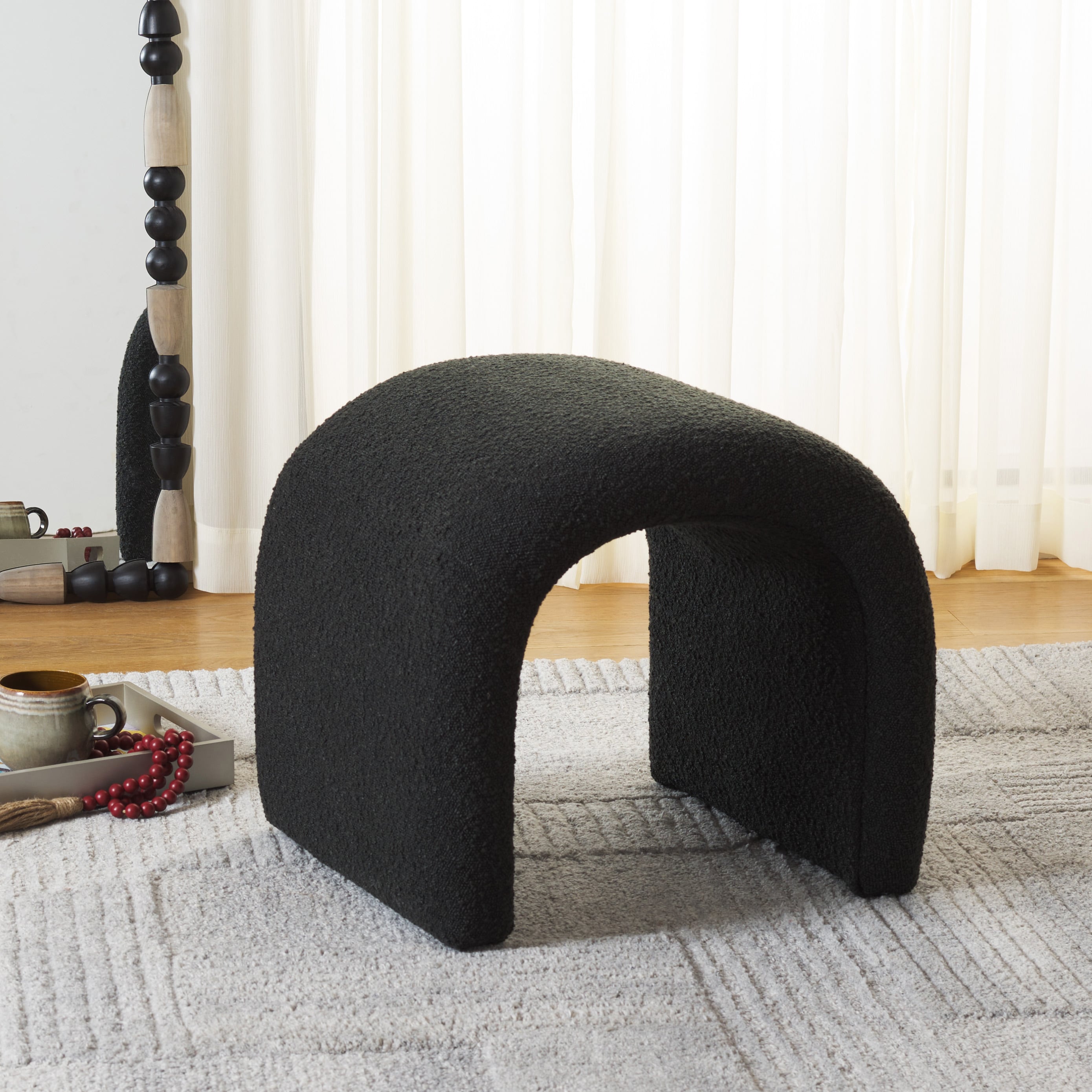 Safavieh OTT1300J Modern Black Boucle Crescent Ottoman