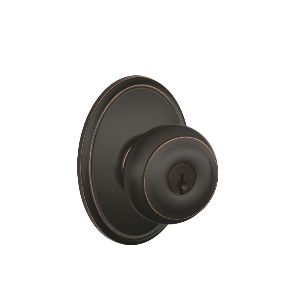 Schlage F51AGEO716WKF F Series Aged Bronze Interior/Exterior No Deadbolt Keyed Entry Door Knob