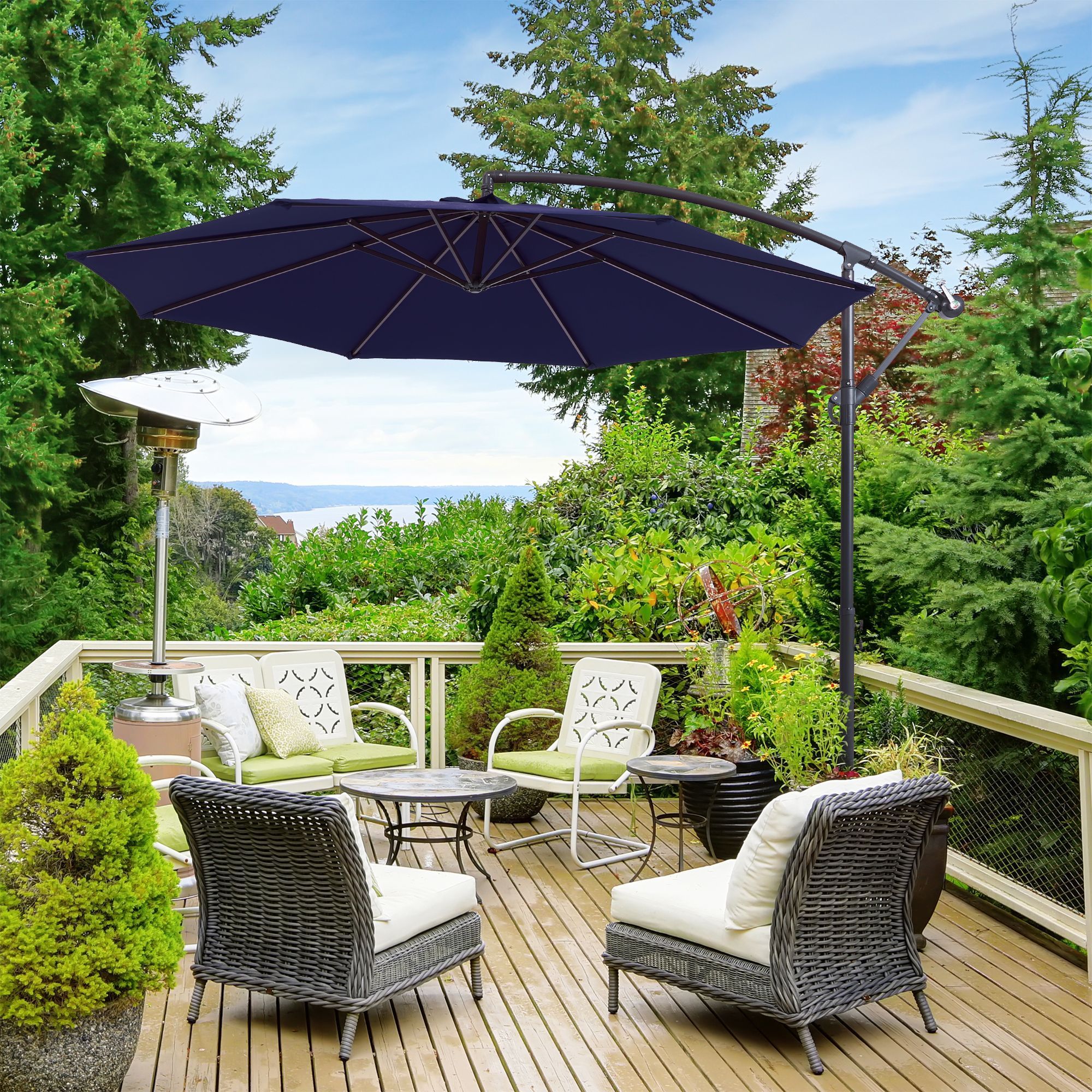 Sonkuki SD-R10L 10-Feet Steel Blue No-tilt Offset Patio Umbrella