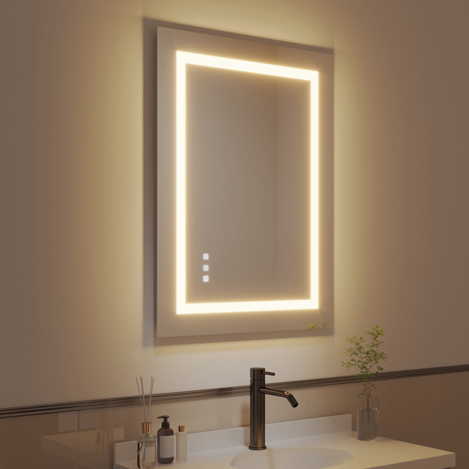 waterpar WPLO-2226 Frontlit 24-Inches x 32-Inches Polished Frameless Rectangle Dimmable Lighted Fog Free Bathroom Vanity Mirror ( Clear )