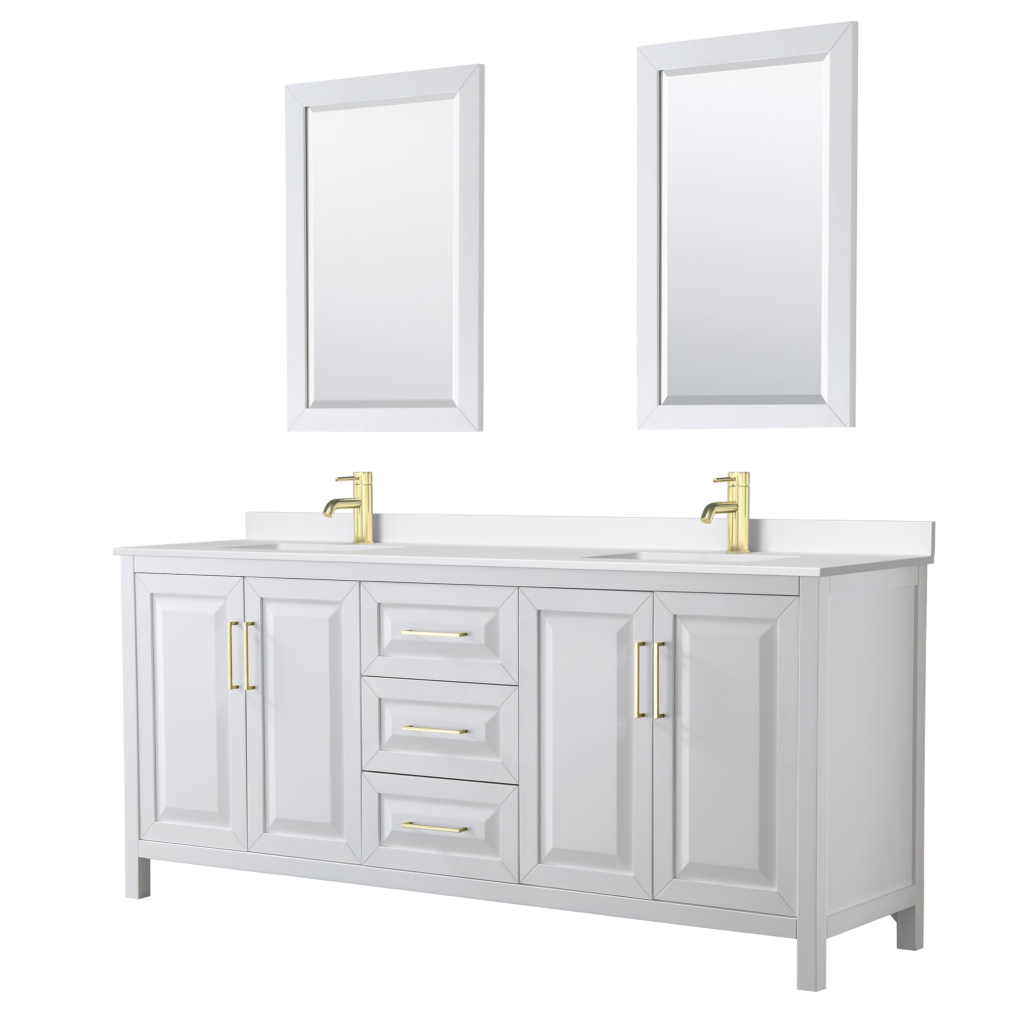 Wyndham Collection Daria 80-in White with Brushed Gold Trim Undermount Double Sink Bathroom Vanity with White Quartz Quartz Top (Mirror Included)