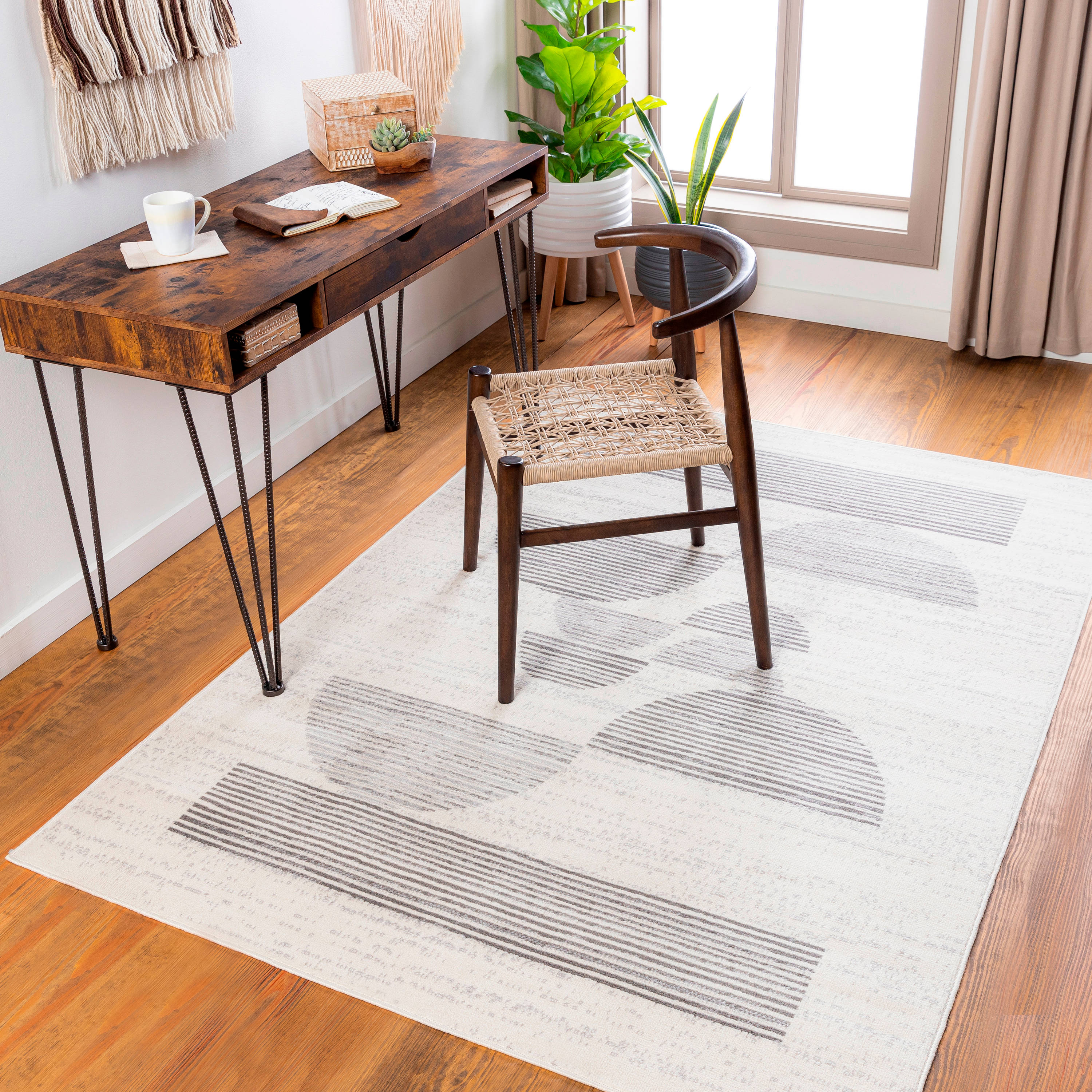 Livabliss PSS2319-57 Pisa 5 x 7 (ft) Polypropylene Light Grey Rectangular Indoor Geometric Mid-Century Modern Area rug