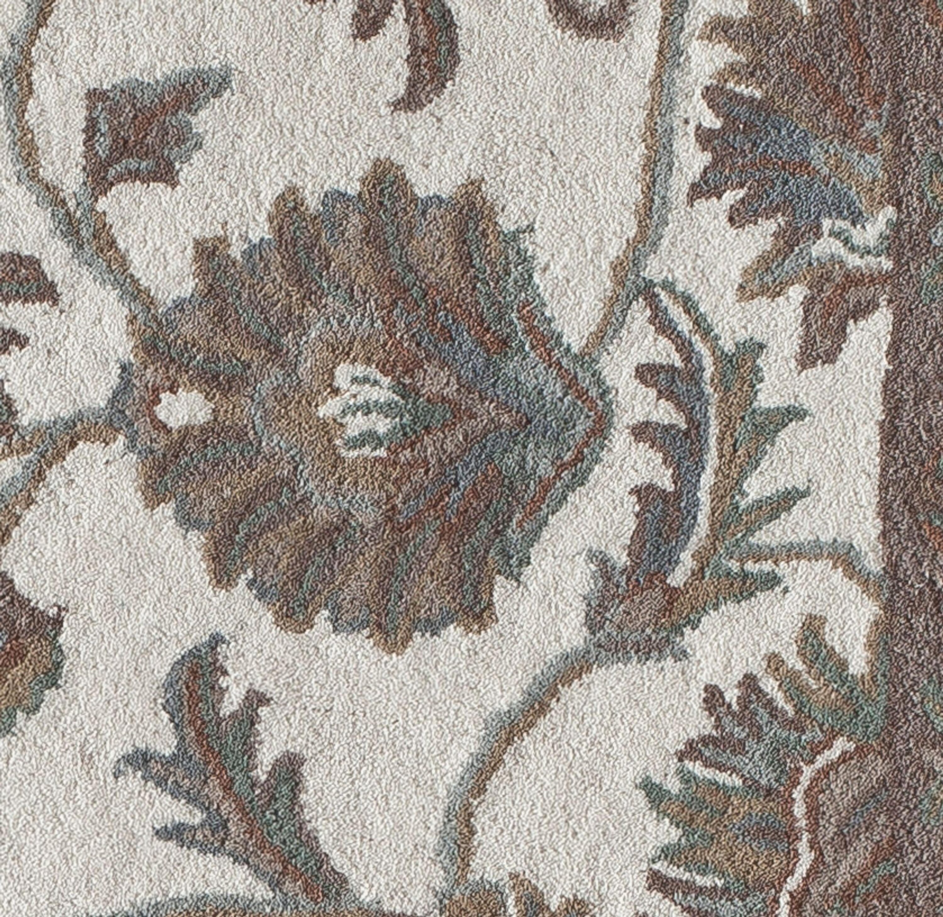 Ivory and Light Blue Handmade Wool Oriental Rug, 2' x 4'