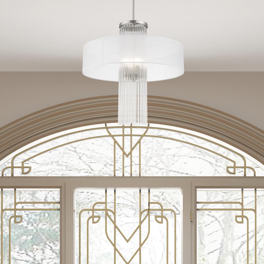 Alexis Elegant 4-Light Brushed Nickel Pendant with Crystal Rods