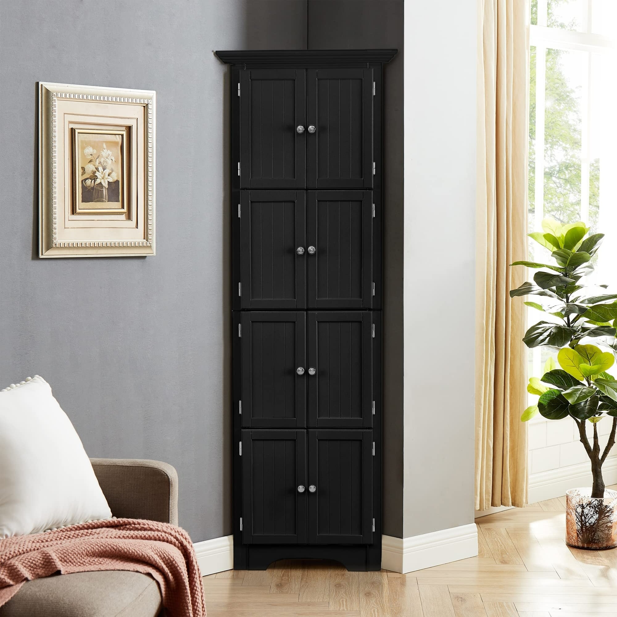 LIVACA 72 inch Black MDF Tall Storage Cabinet with Doors and 4 Shelves with 100 Pound Capacity