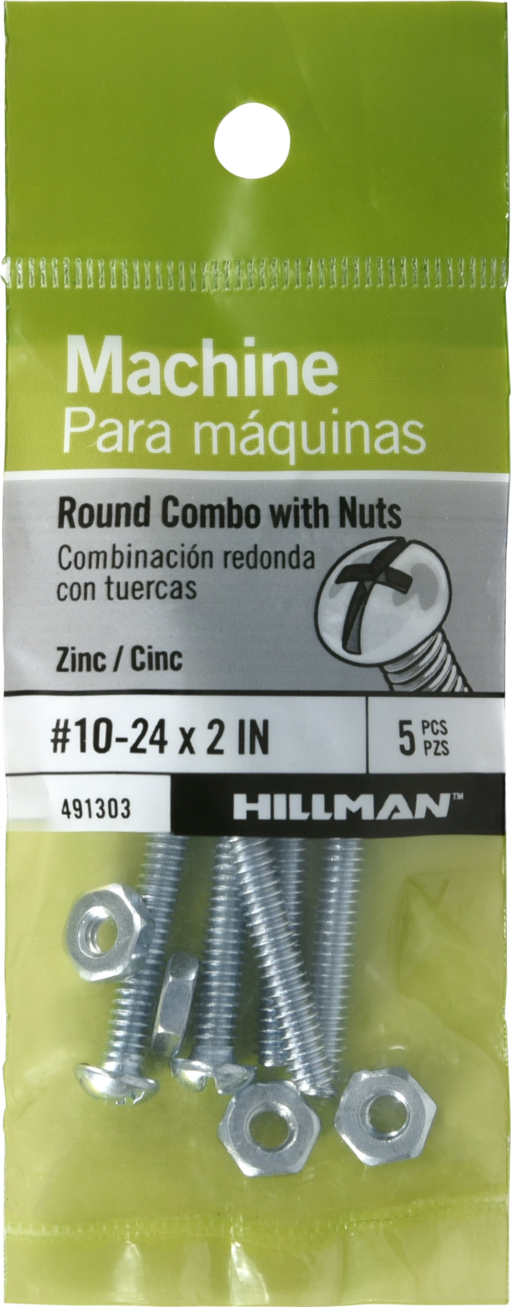Hillman 491303 #10 - 24 x 2-in Phillips/Slotted combination -Drive Machine screws ( 5 -Count )