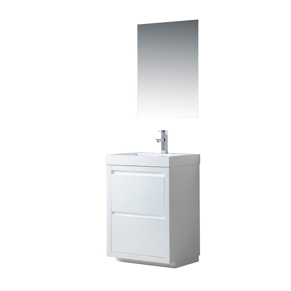 24-Inch Glossy White Single Sink Bathroom Vanity with Resin Top