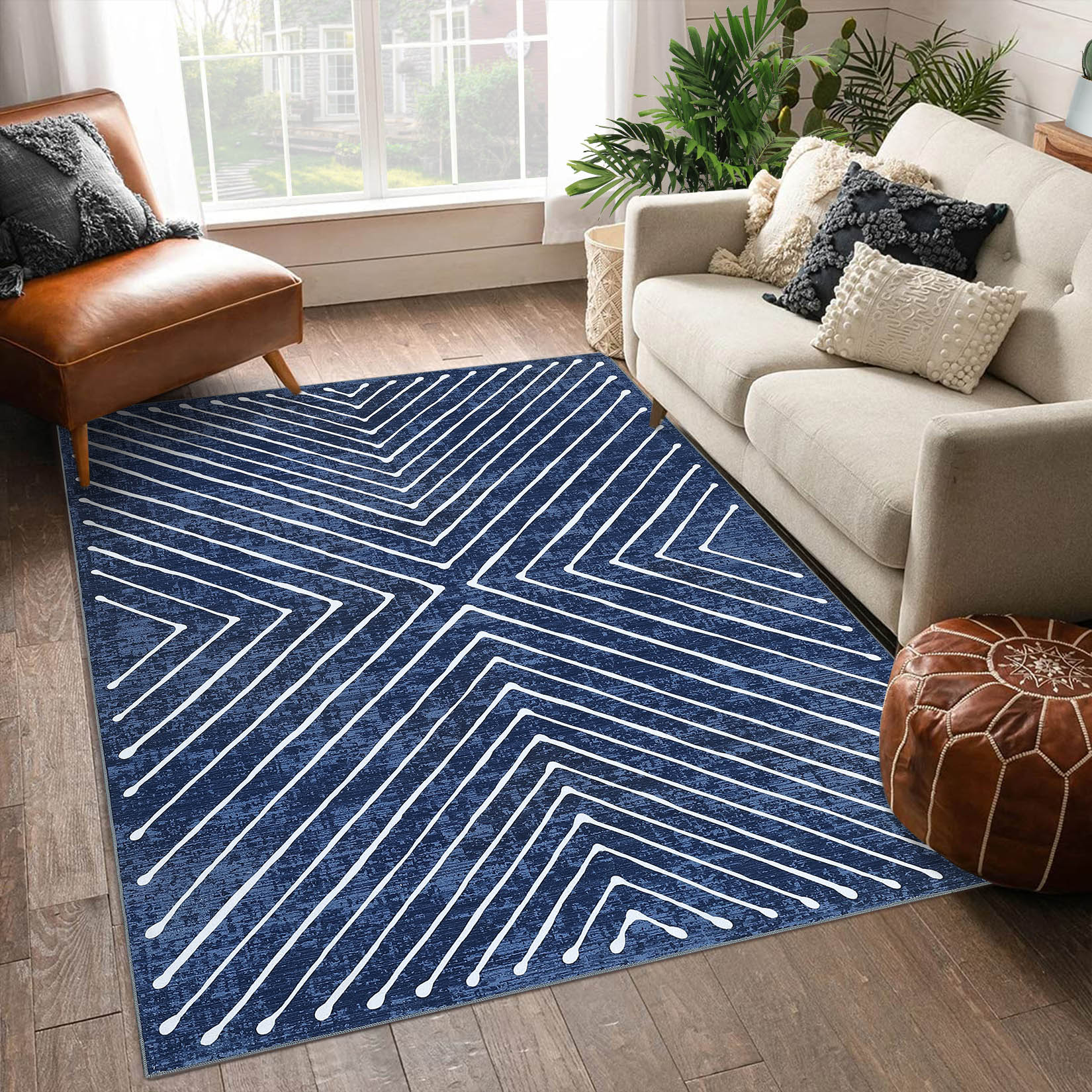 Garvee YXY-LO-PHO-15H903WH 4 x 6 (ft) Loomed Polyester Blue Rectangular Indoor Geometric Mid-Century Modern Machine washable Area rug