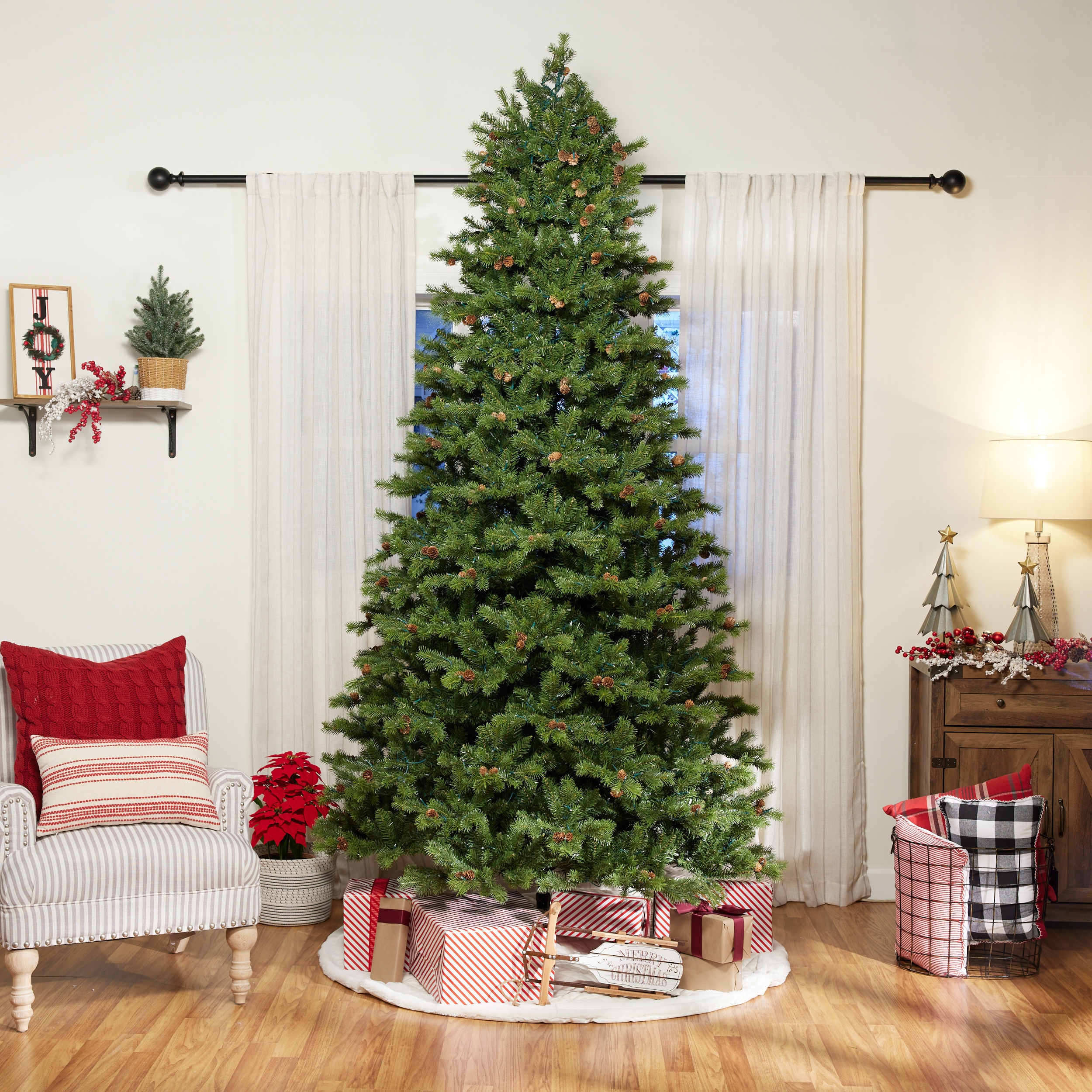 GE 9-ft Cedar Rock Fir Pre-lit Artificial Christmas Tree with LED ...