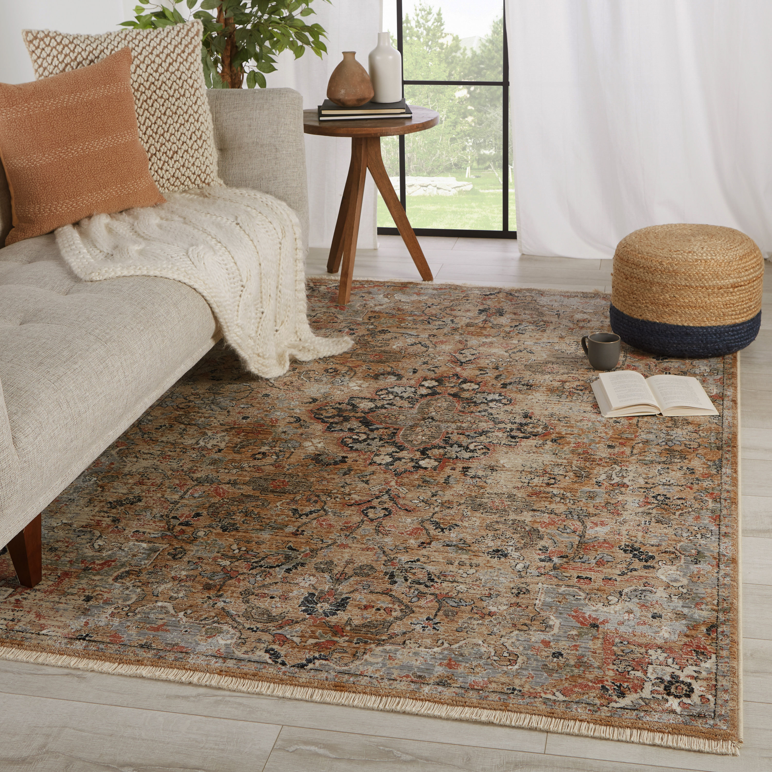 Jaipur Living RUG148475 Zefira 5 x 8 (ft) Loomed Polypropylene Gold/Gray Rectangular Indoor Medallion Bohemian/Eclectic Area rug