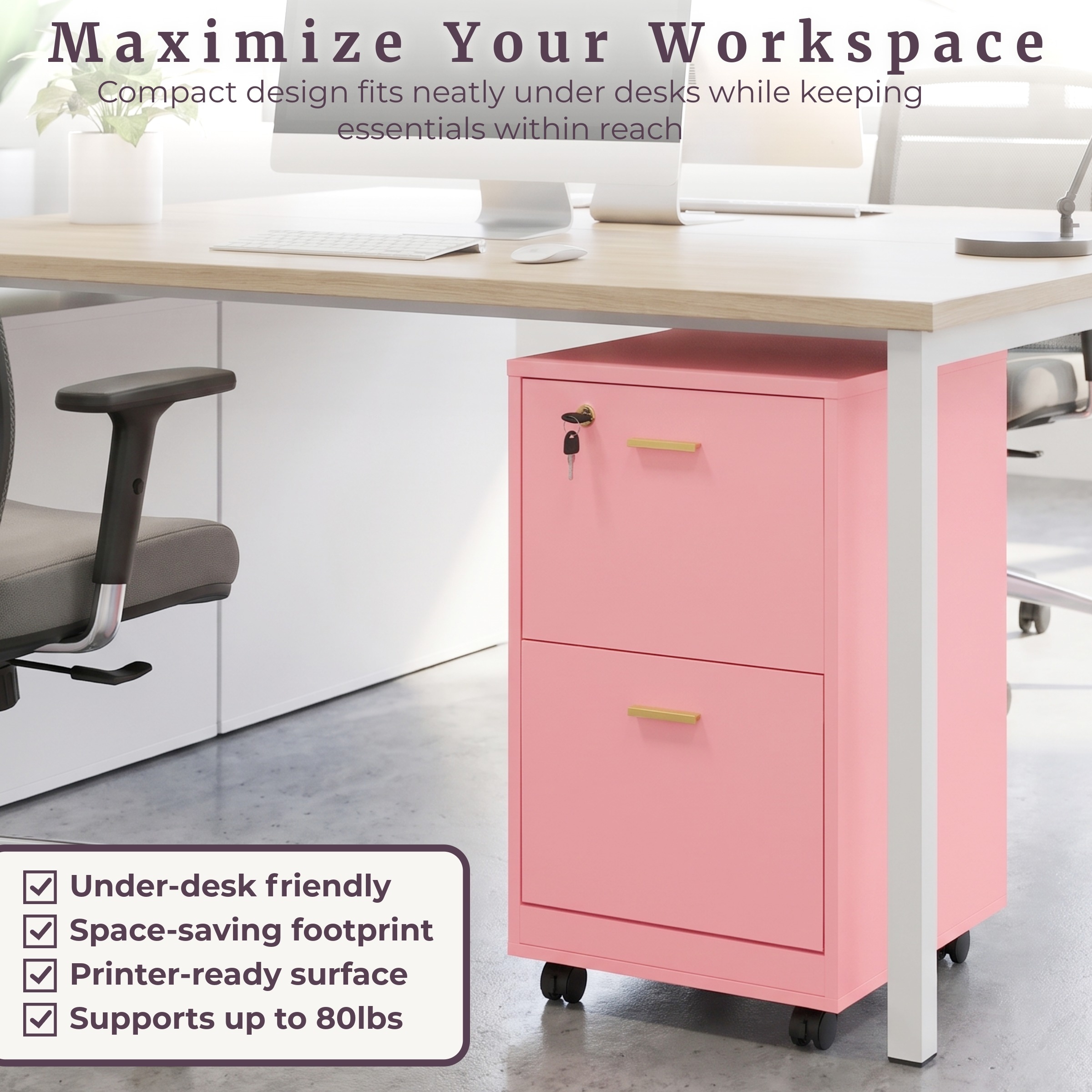 Lavish Home 2 Drawer File Cabinet - Rolling Filing Cabinet with Lock ...