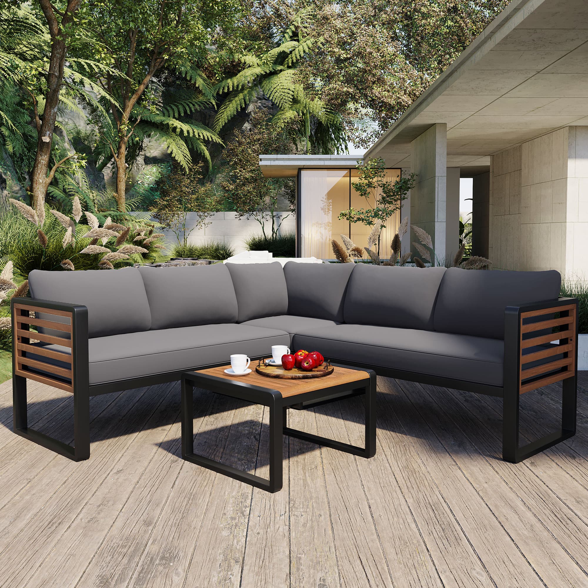 Lycvki Patio Conversation Sets 4 -Piece Patio Conversation Set with Gray Cushions Included