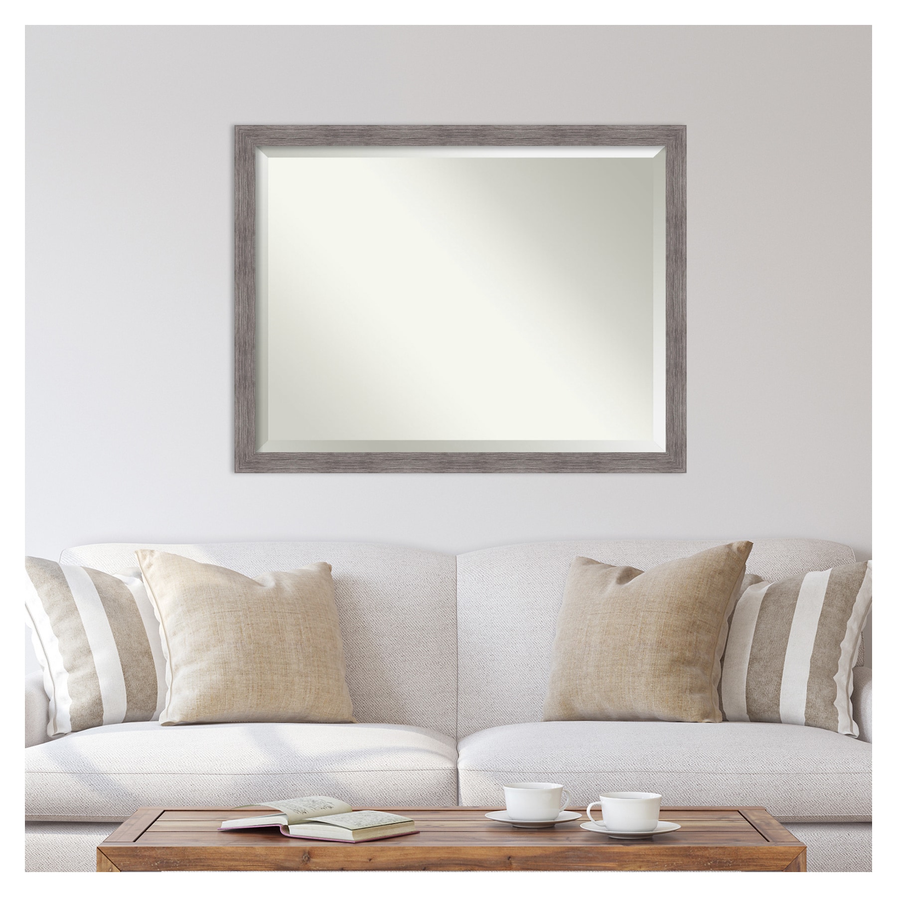 Pinstripe Plank Grey 43" x 33" Beveled Vanity Wall Mirror