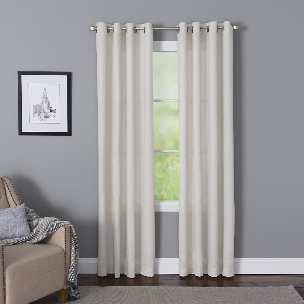 LIVING LOGIC 63-in White Light Filtering Grommet Single Curtain Panel ...