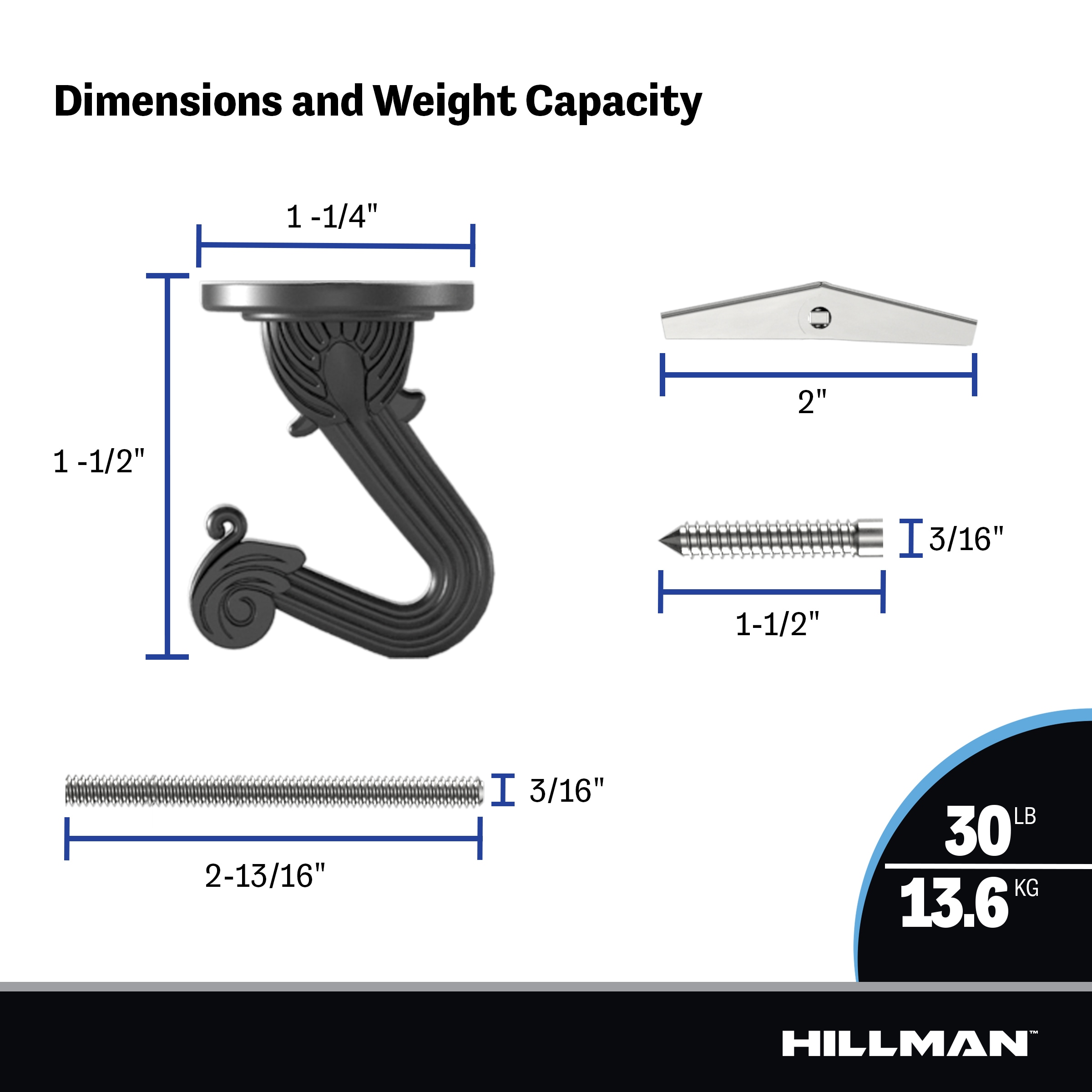 Hillman 30lb 4-in Black Steel Swag Hook (2-Pack) at