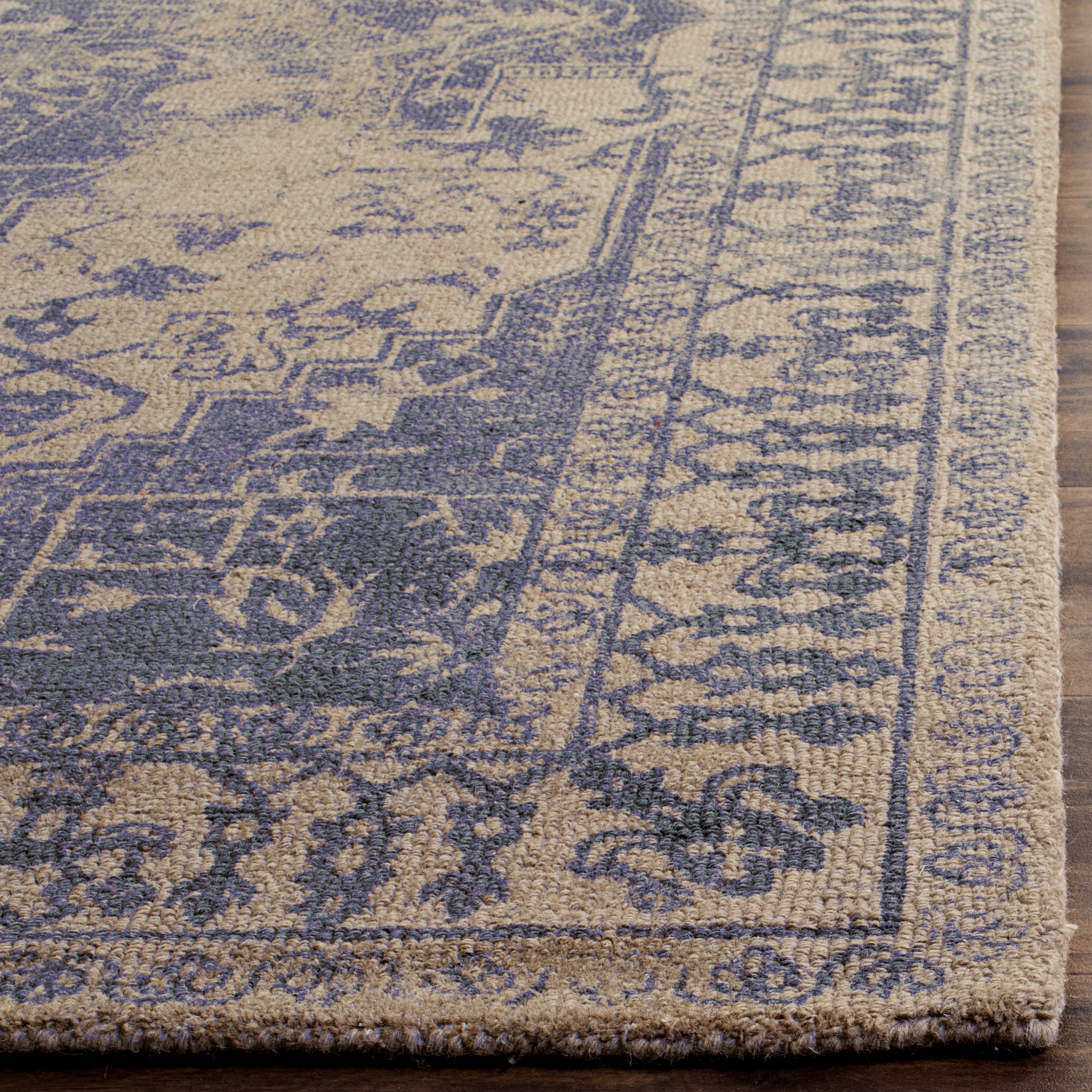 Handmade Blue and Grey Wool Rectangular Accent Rug, 2' x 3'