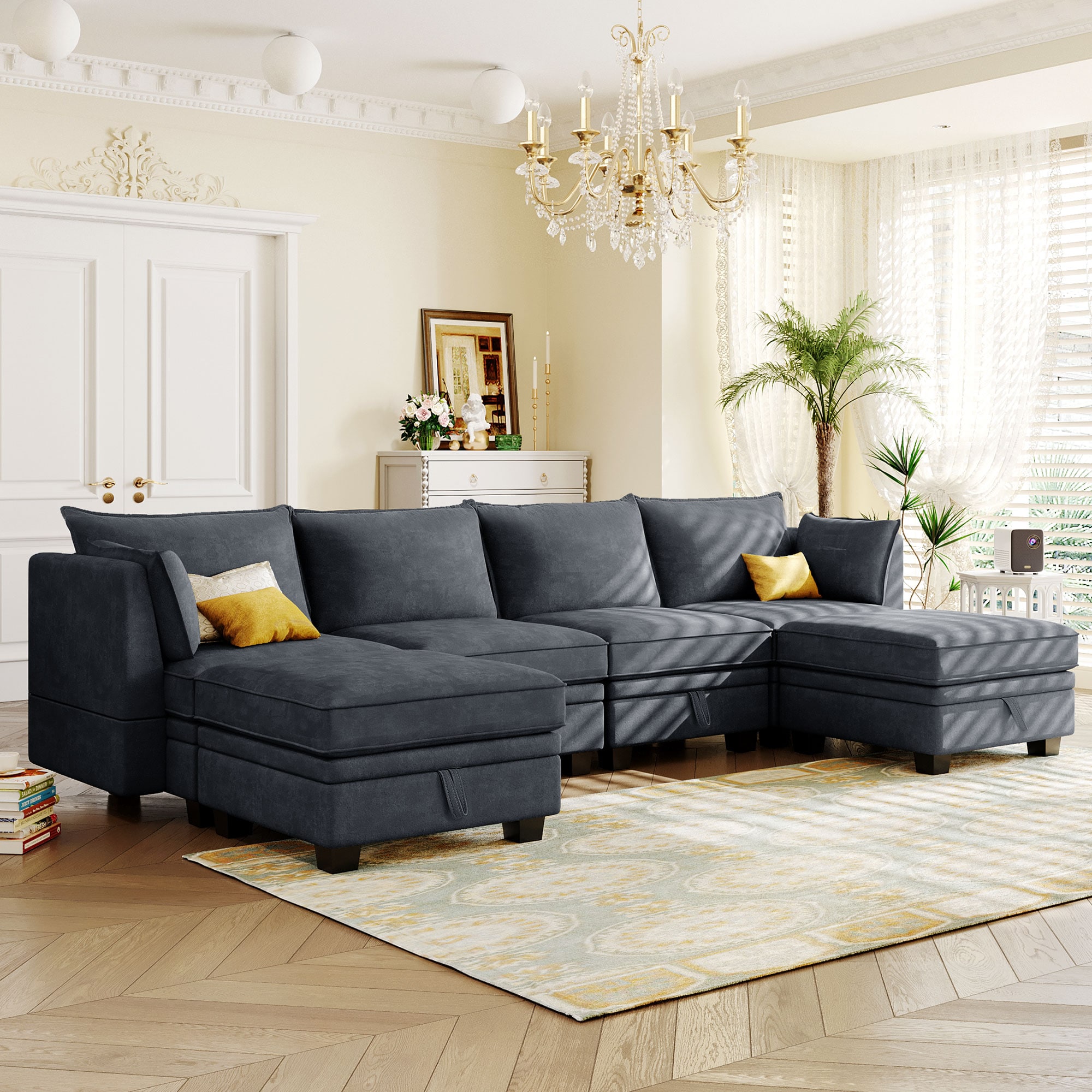 JIMSMAISON JMUSSO28DG 115.1-Inches Modern DARK GREY Linen Sectional