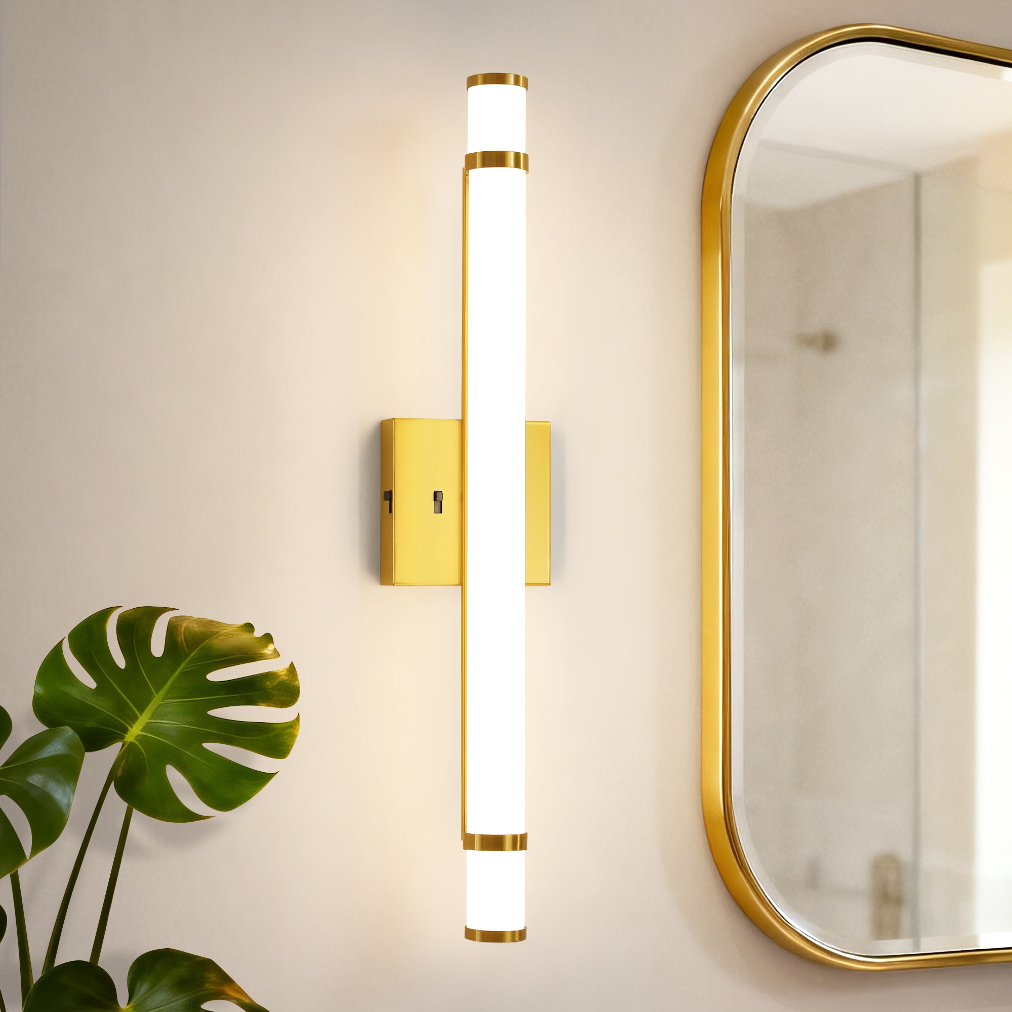 KAISITE 23 Inch LED Gold Bathroom Vanity Light 14W Dimmable with Acrylic Shade for Mirror Cabinets