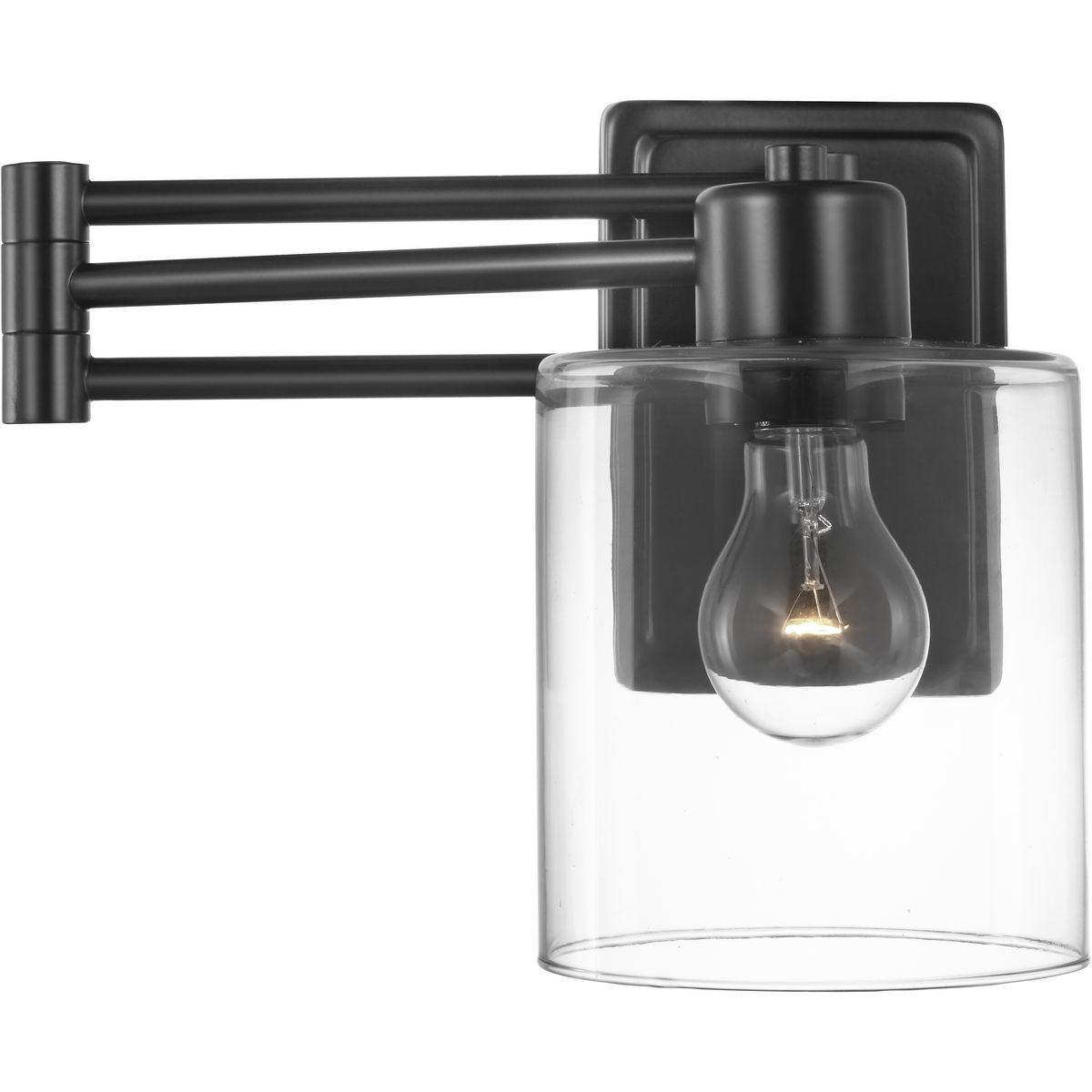 Milner Black Steel Swing Arm Wall Light with Clear Glass Shade